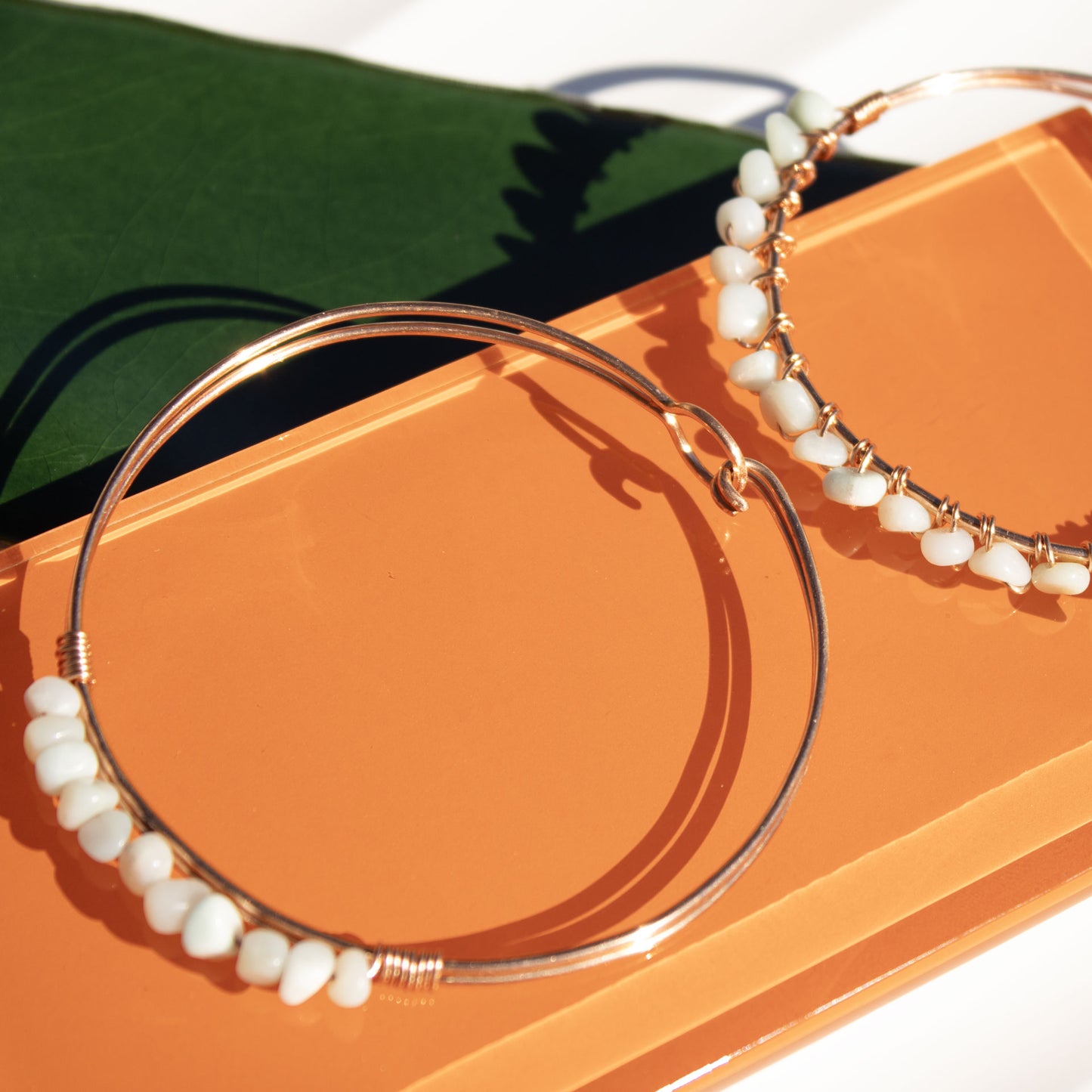 copper bangle bracelet with amazonite pebble beads handmade in USA carrie foscato design