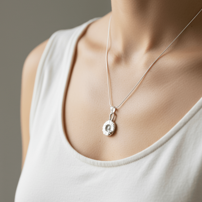 Bee & Bloom pendant worn on neckline