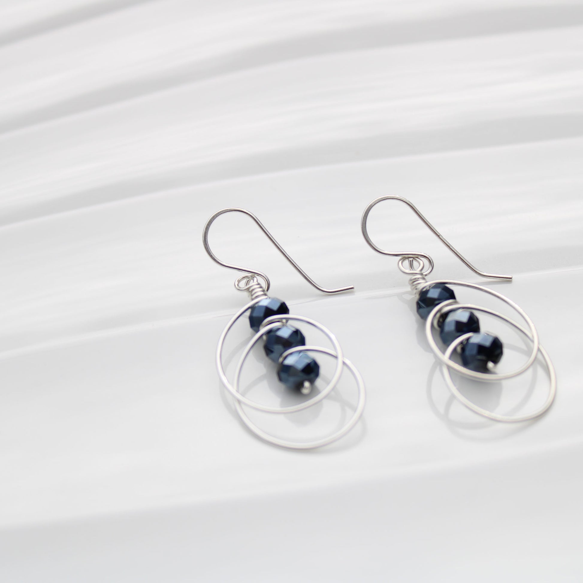 blueberry spinel sterling silver wire wrapped earrings handmade USA