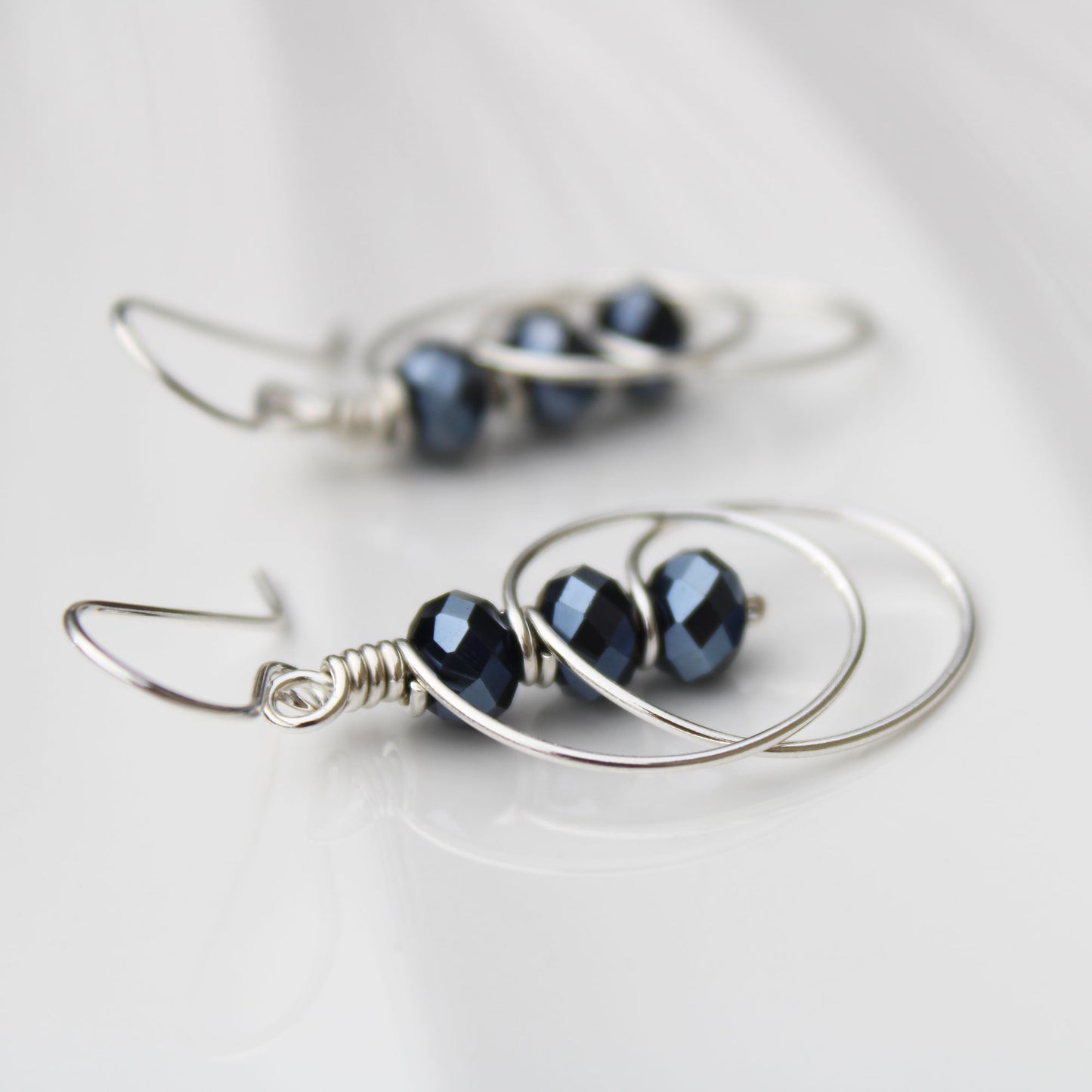 blueberry spinel sterling silver wire wrapped earrings handmade USA