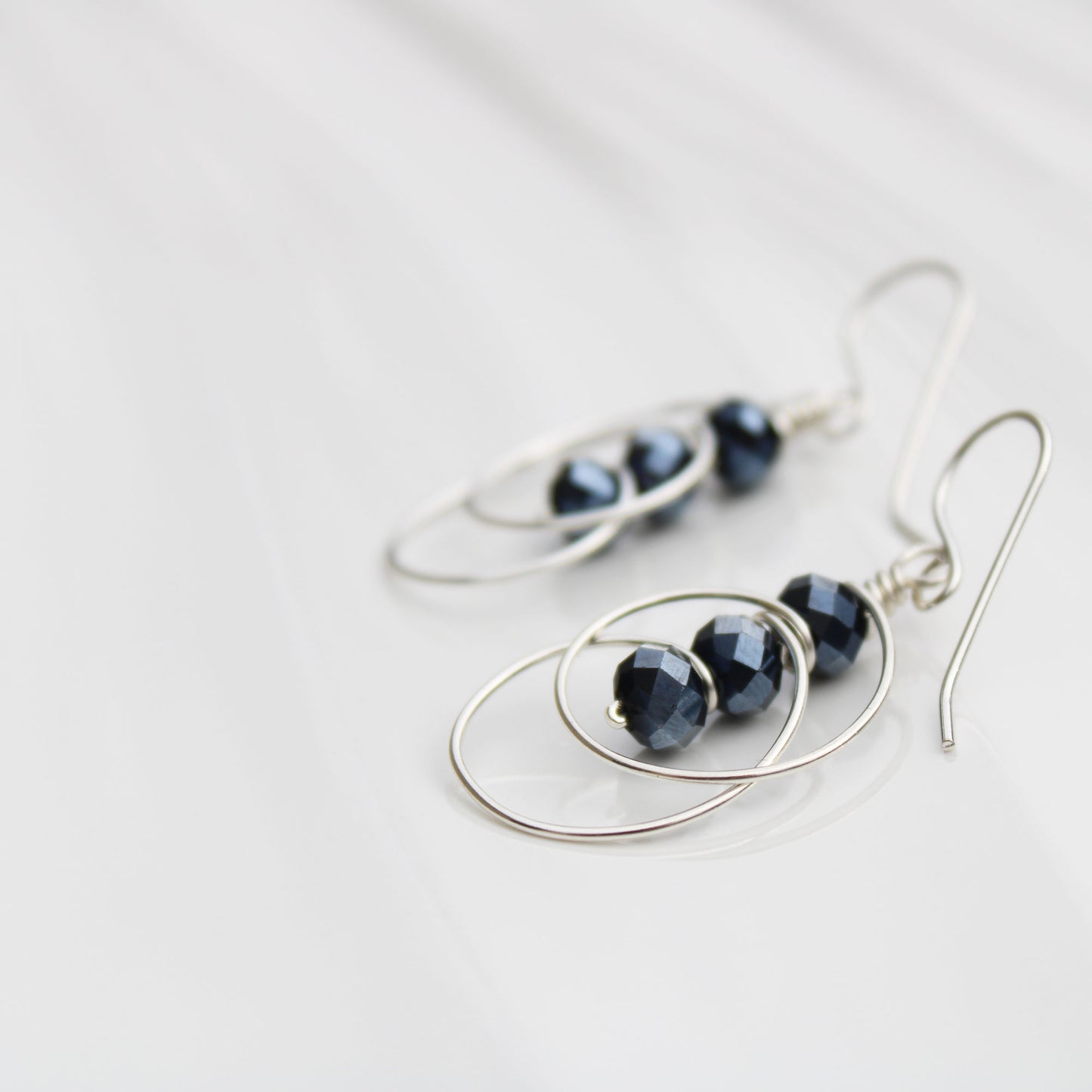 blueberry spinel sterling silver wire wrapped earrings handmade USA