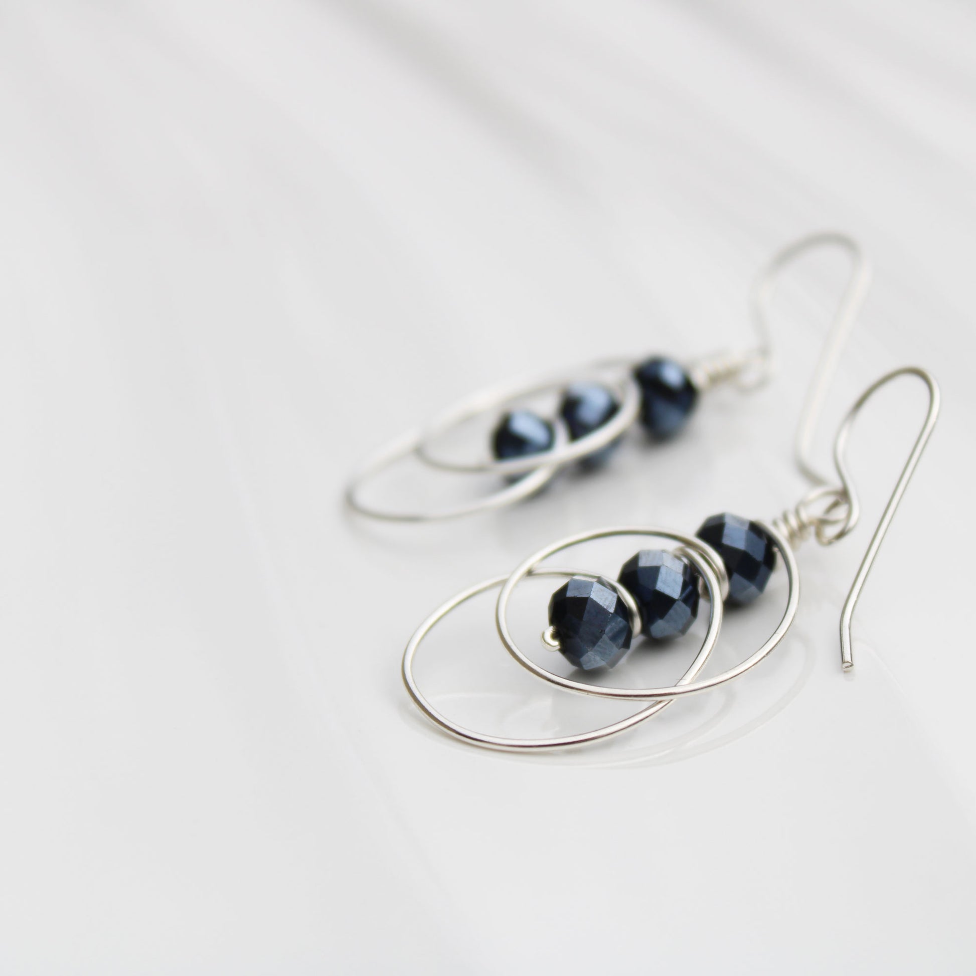 blueberry spinel sterling silver wire wrapped earrings handmade USA