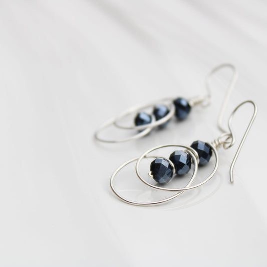 blueberry spinel sterling silver wire wrapped earrings handmade USA