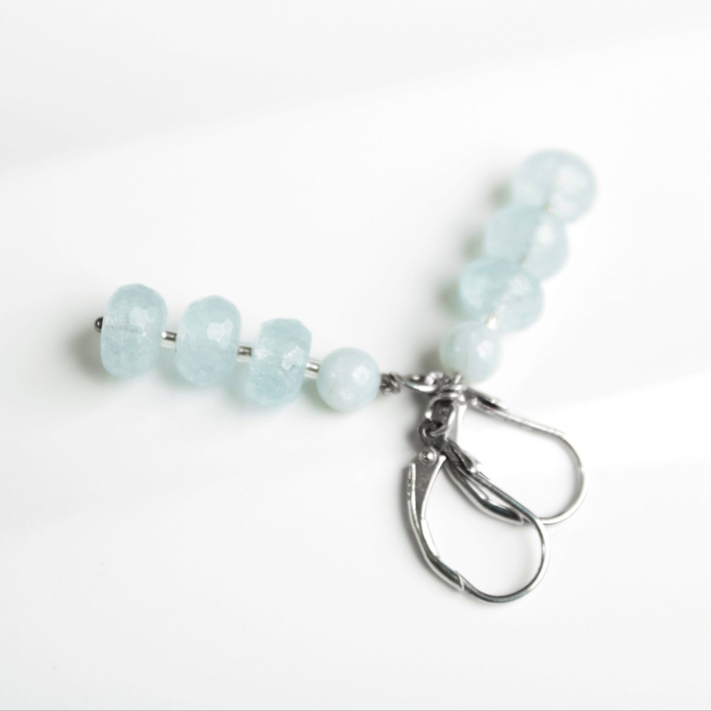 triple faceted blue quartz rondelle leverback earrings made in usa carrie foscato design