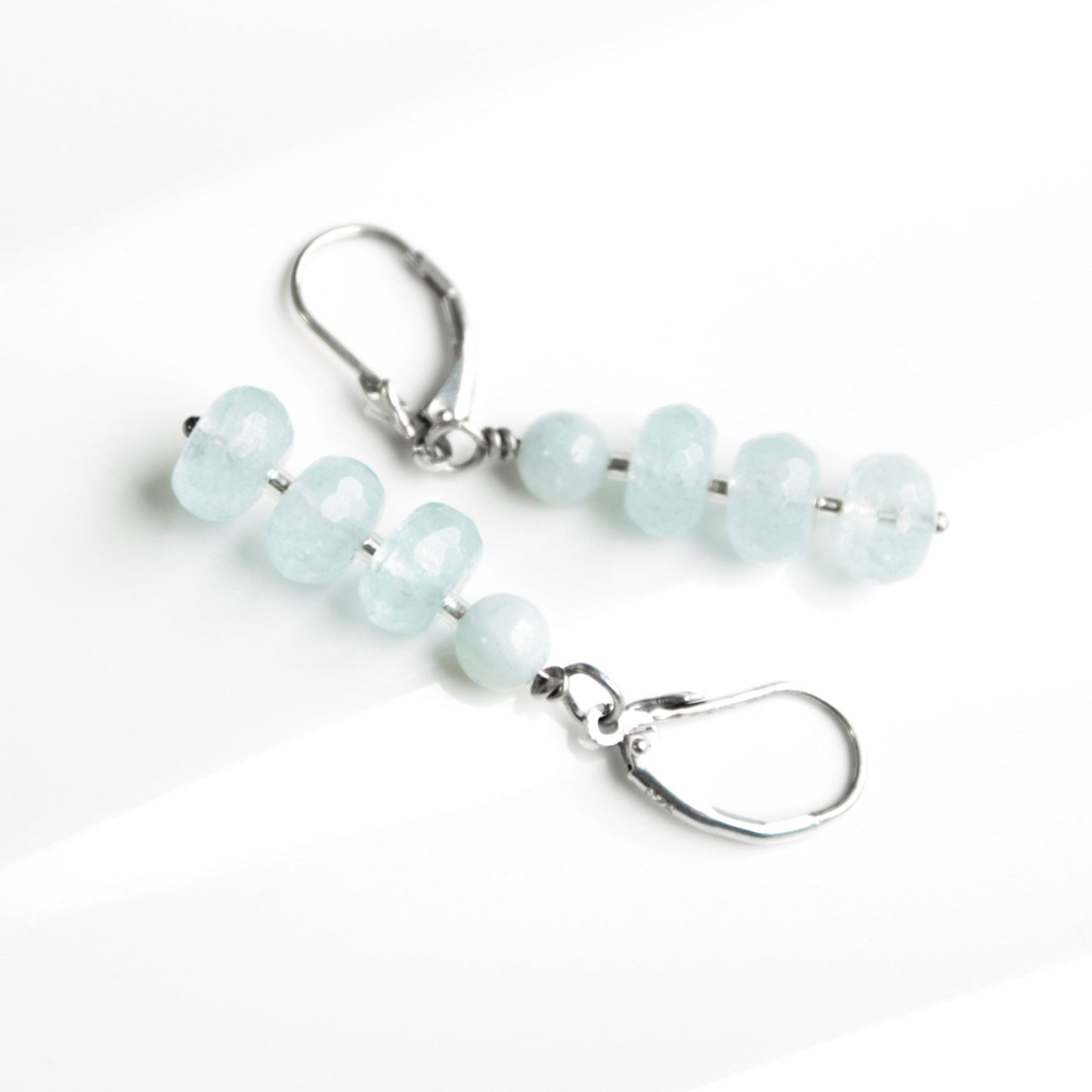 triple faceted blue quartz rondelle leverback earrings made in usa carrie foscato design