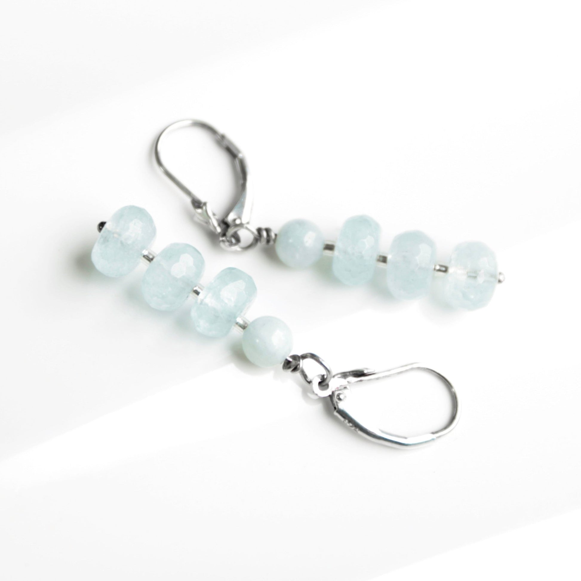 triple faceted blue quartz rondelle leverback earrings made in usa carrie foscato design