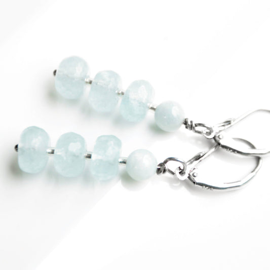 triple faceted blue quartz rondelle leverback earrings made in usa carrie foscato design