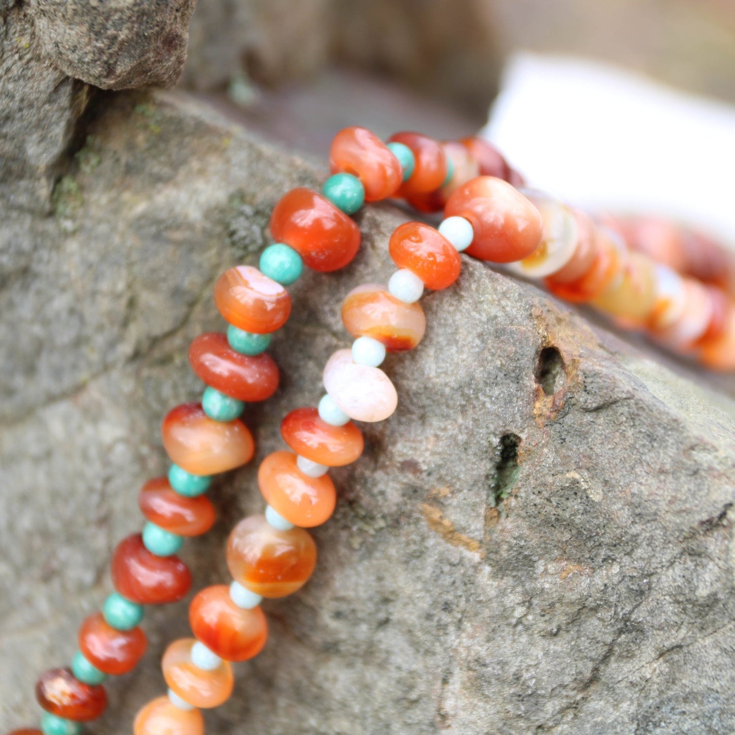 Botswana Red Agate Donut style beads accented with magnesite turquoise sterling toggle clasp handmade in virginia