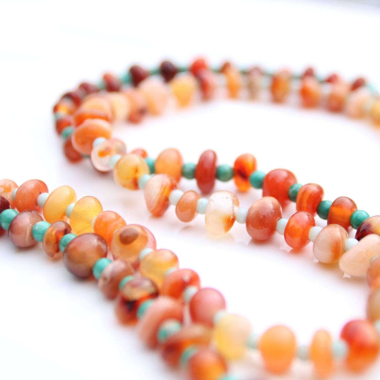 Botswana Red Agate Donut style beads accented with magnesite turquoise sterling toggle clasp handmade in virginia