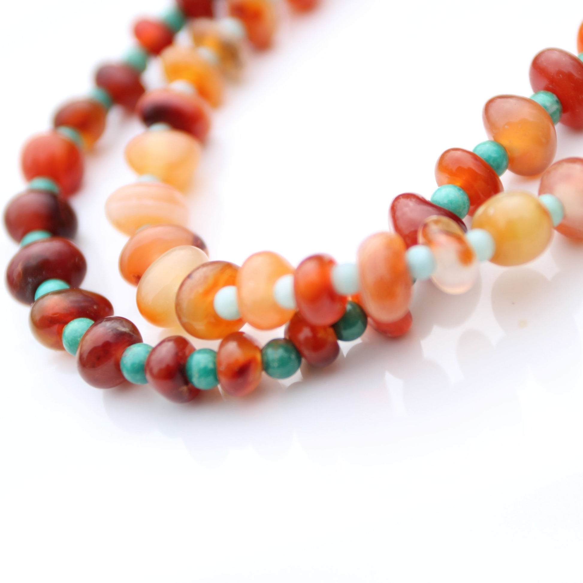 Botswana Red Agate Donut style beads accented with magnesite turquoise sterling toggle clasp handmade in virginia