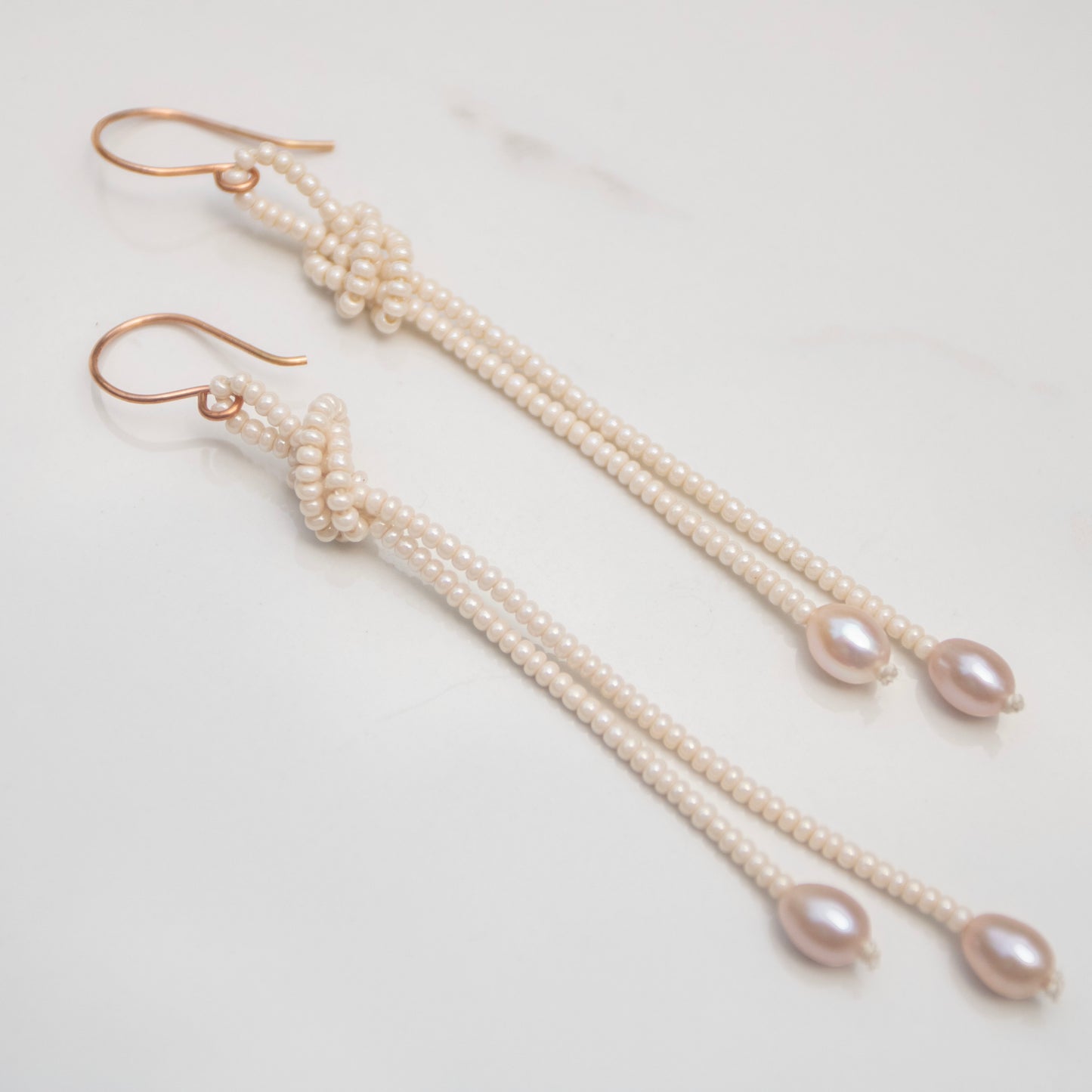 Tidal Knot — Ivory & Blush Pearl Fringe Earrings