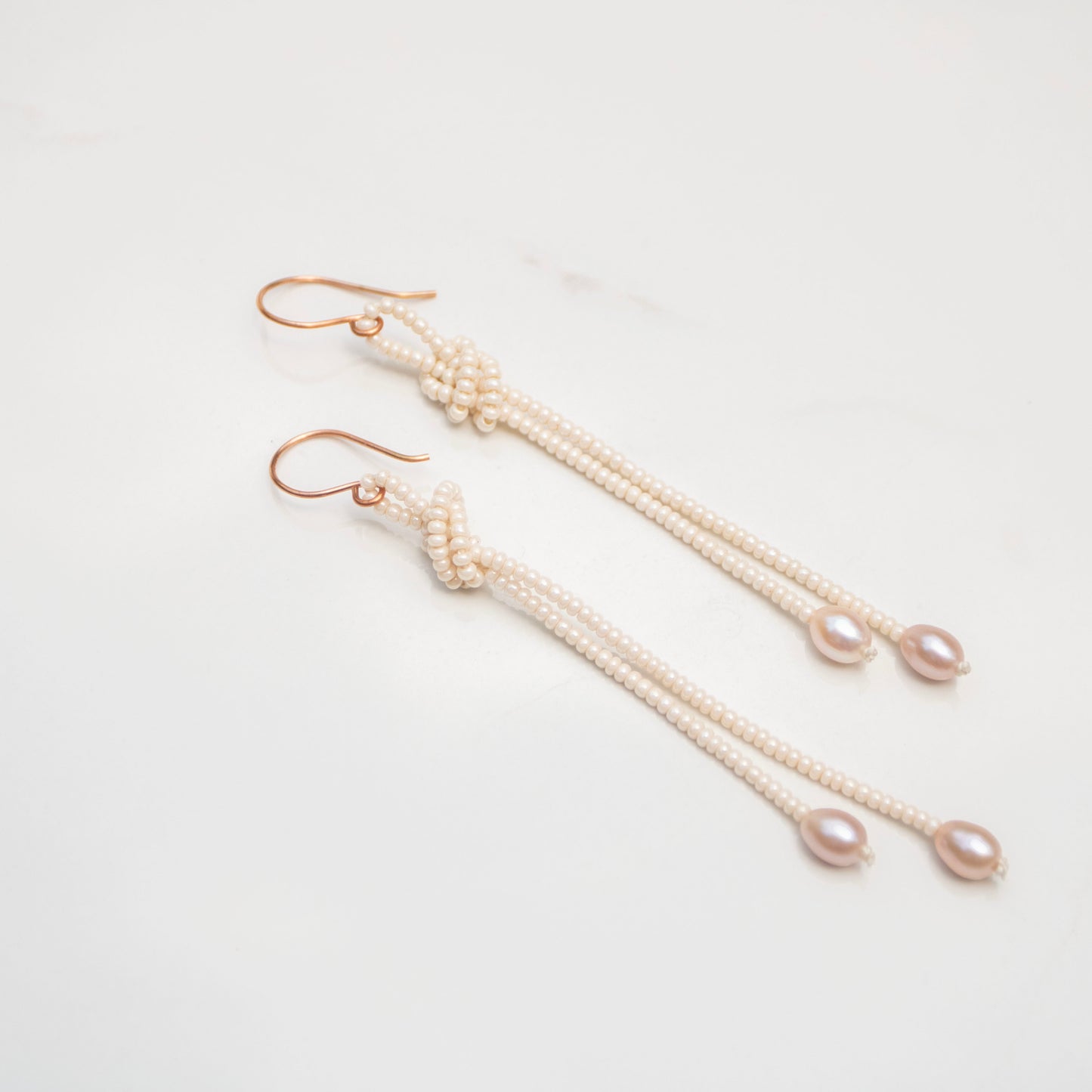 Tidal Knot — Ivory & Blush Pearl Fringe Earrings