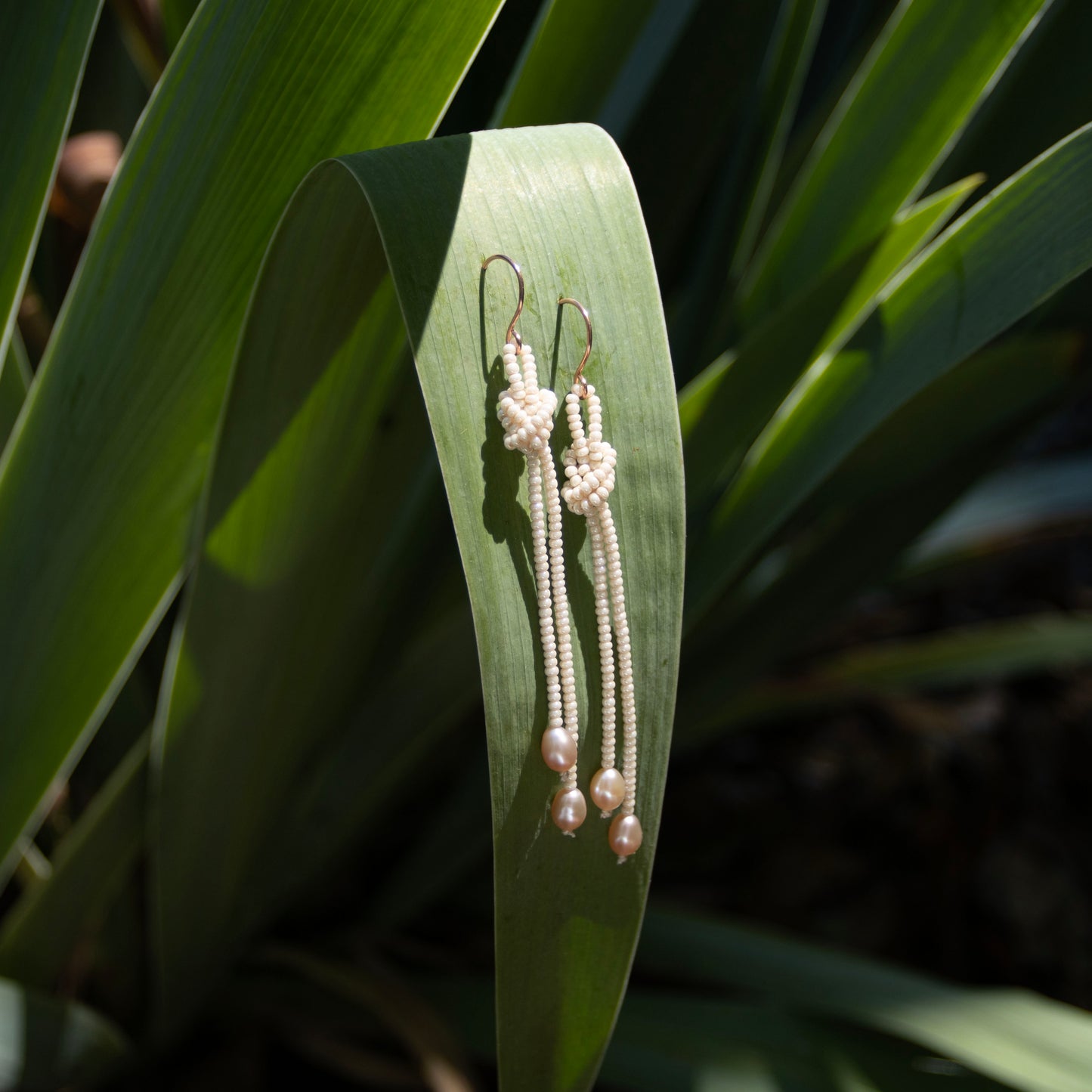 Tidal Knot — Ivory & Blush Pearl Fringe Earrings