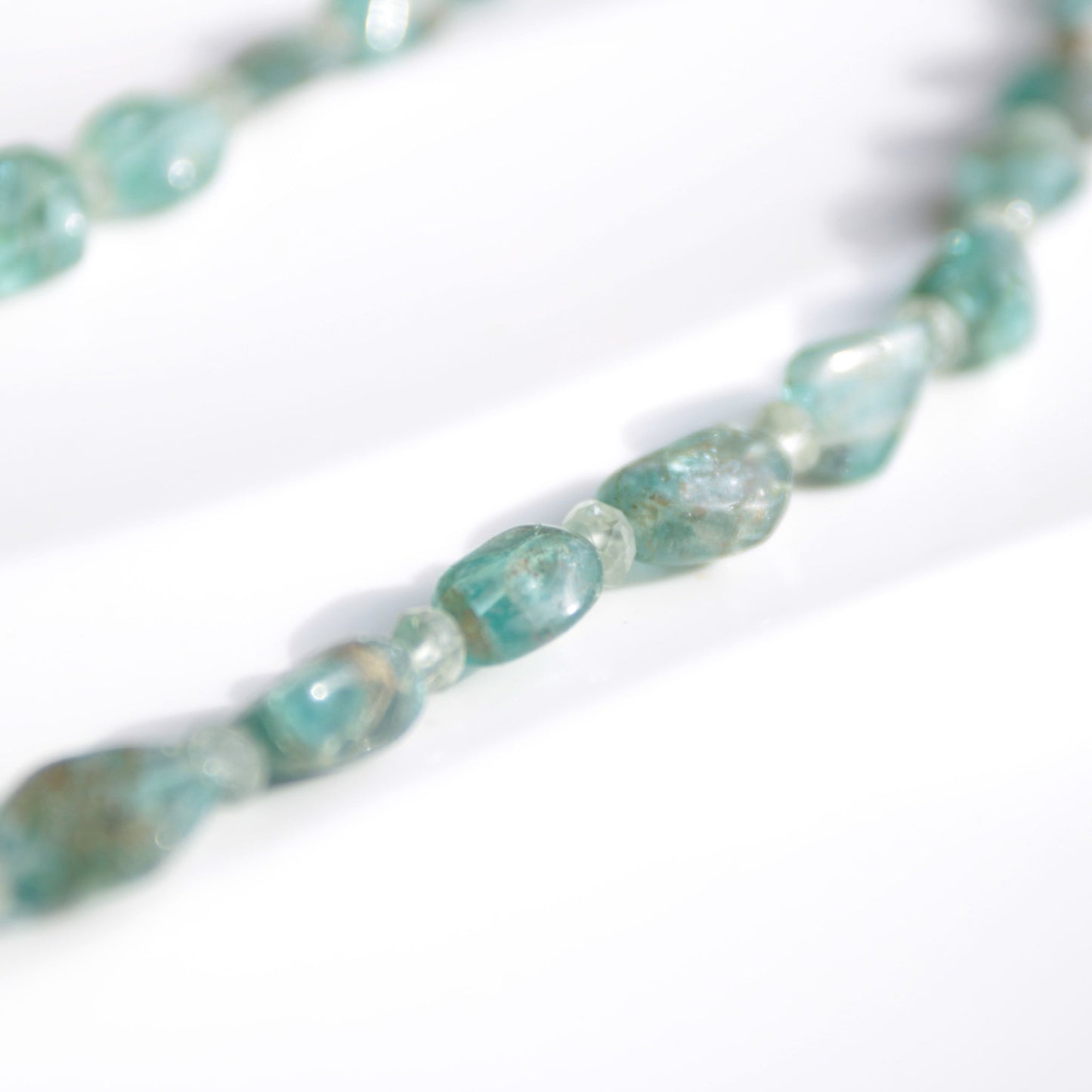 blue green Apatite nugget and aquamarine beaded necklace with sterling silver toggle carrie foscato design handmade USA