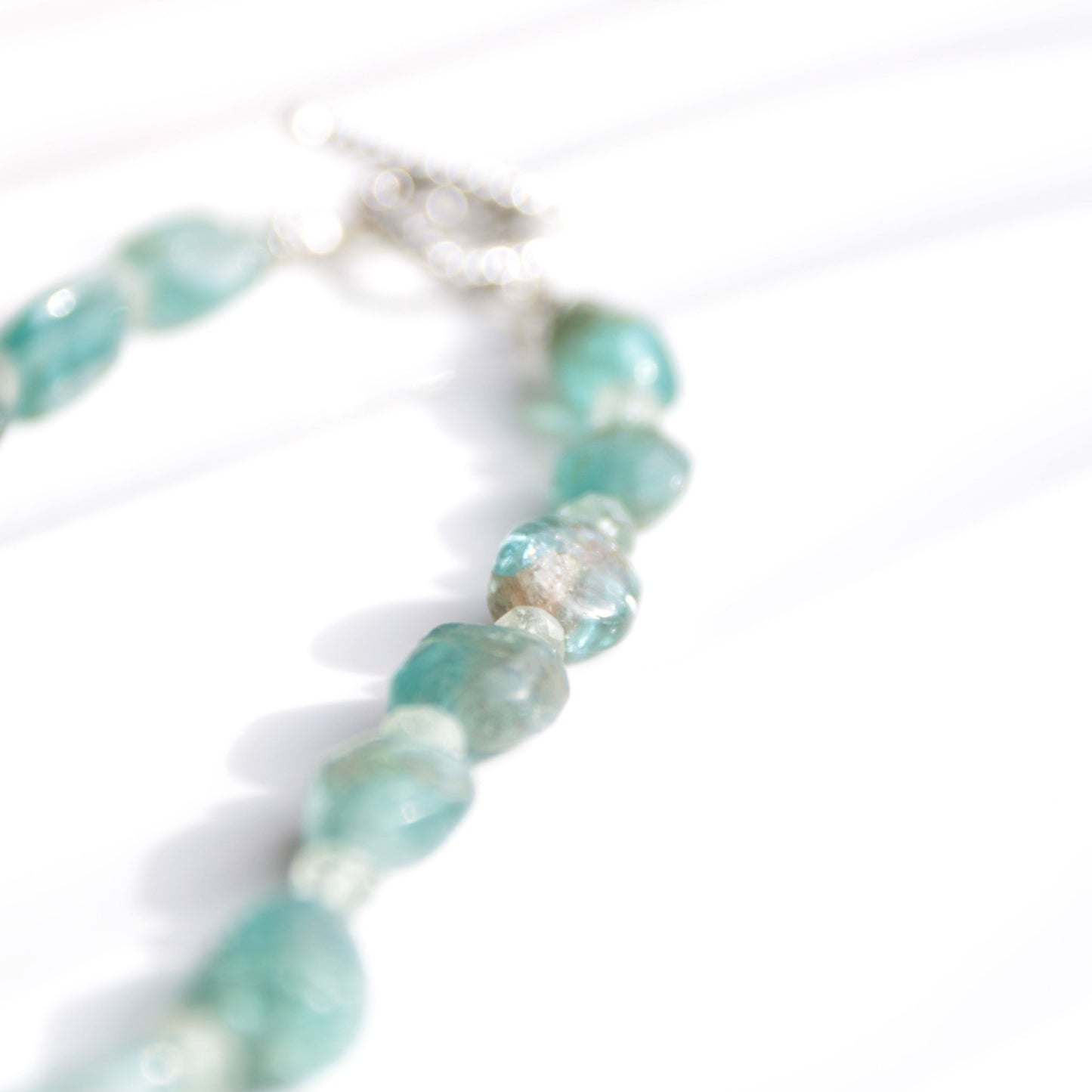 blue green Apatite nugget and aquamarine beaded necklace with sterling silver toggle carrie foscato design handmade USA