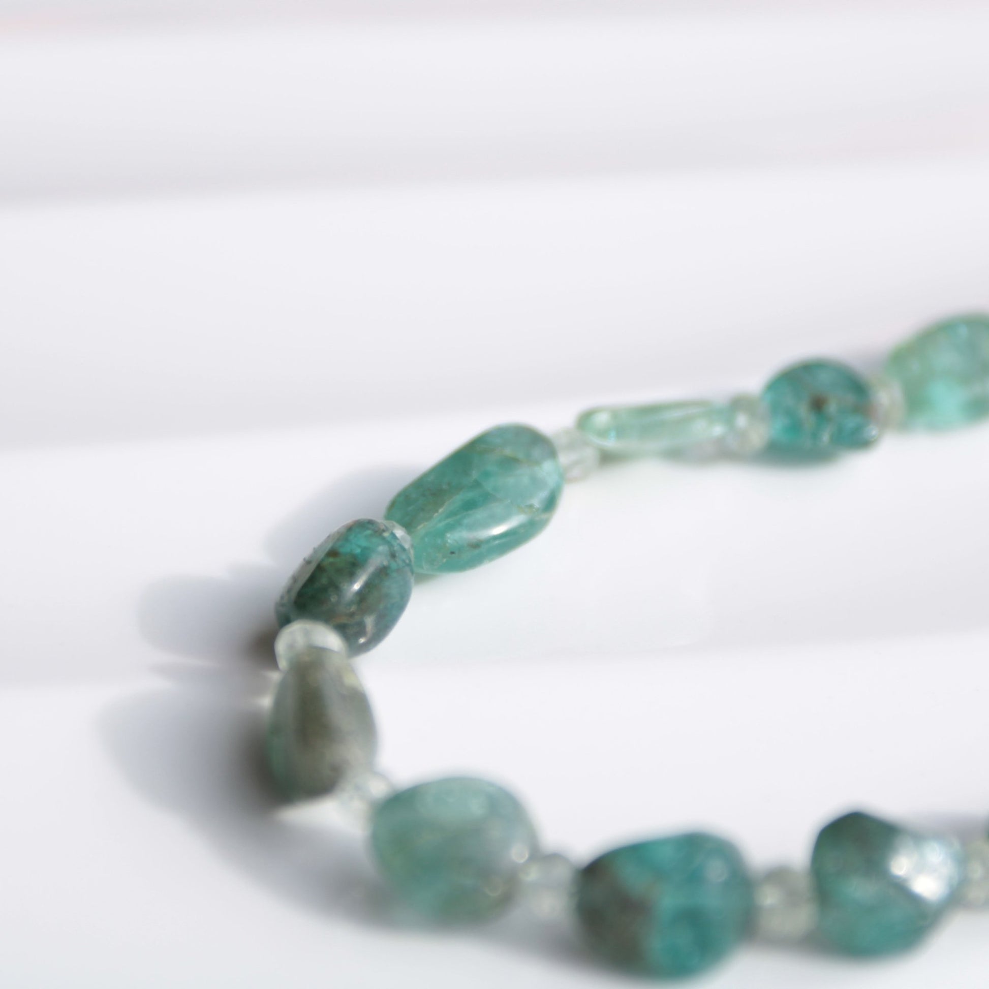 blue green Apatite nugget and aquamarine beaded necklace with sterling silver toggle carrie foscato design handmade USA