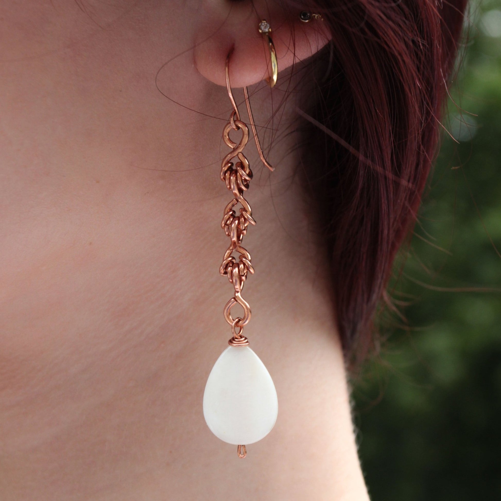 Copper Cascade Handmade Earrings with Mother of Pearl - Carrie Foscato Design