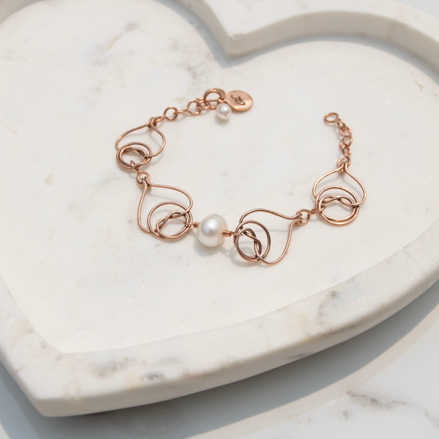 Copper Double Coin Knot Bracelet – Custom Center Bead