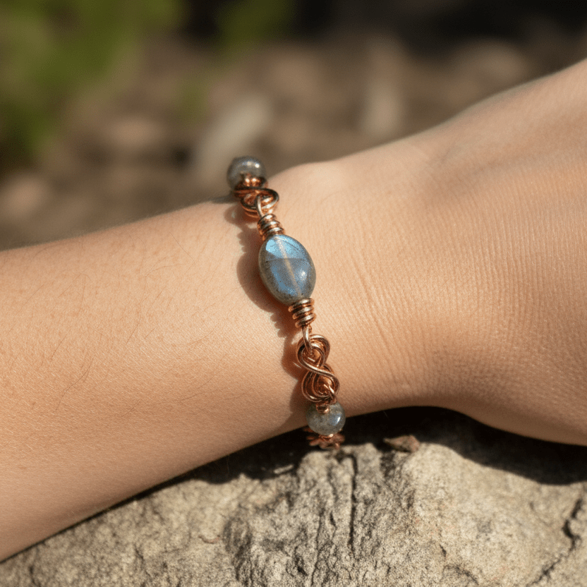 copper double infinity wire wrapped bracelet in copper carrie foscato design