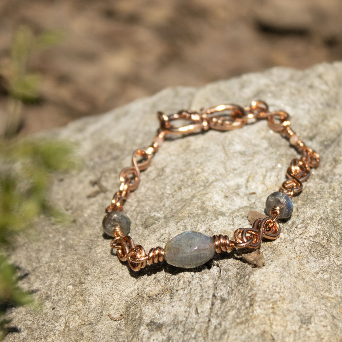 copper double infinity wire wrapped bracelet in copper