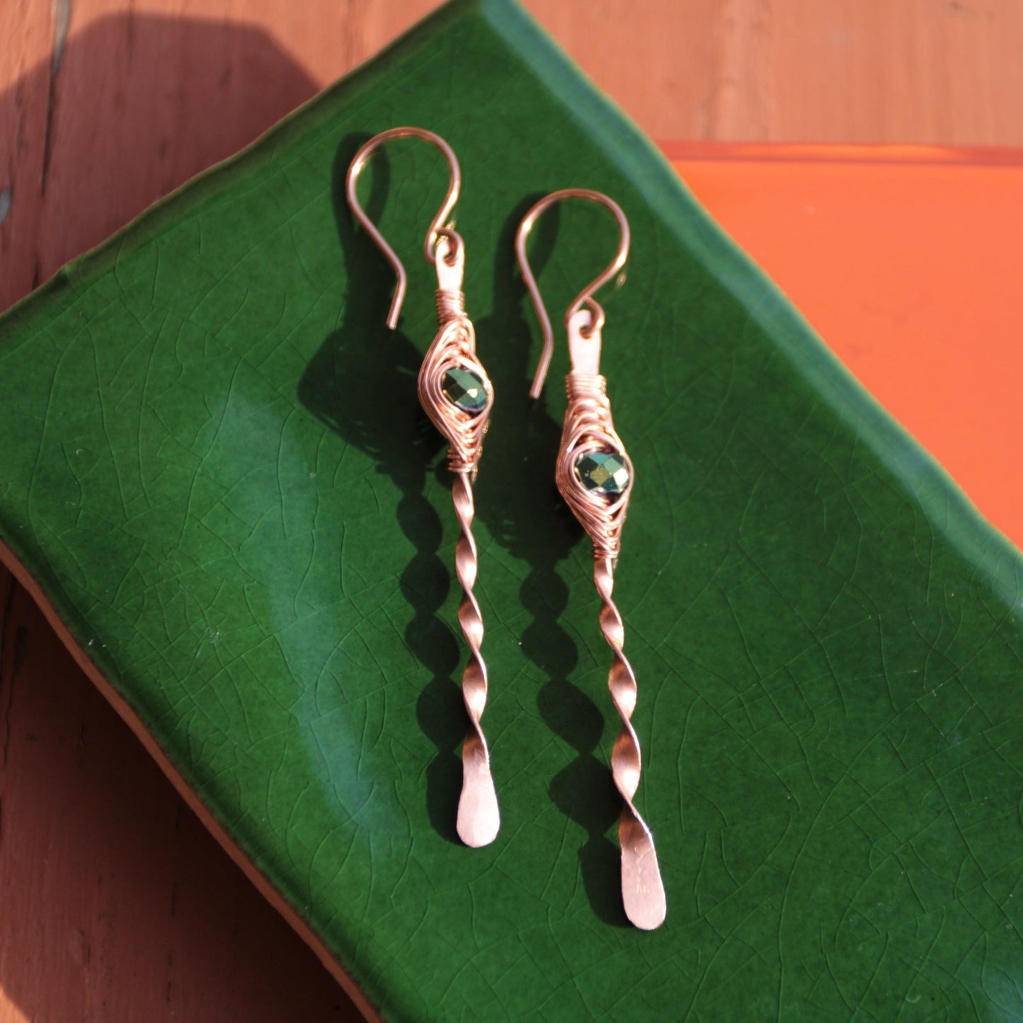 copper herringbone twist handmade earrings carrie foscato design USA