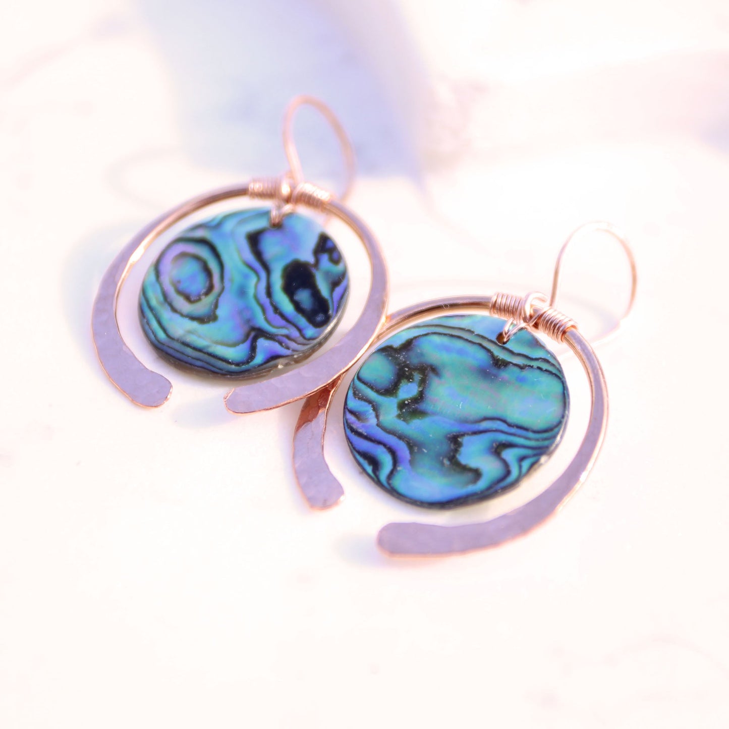Copper Hoops Earrings with Abalone Shell