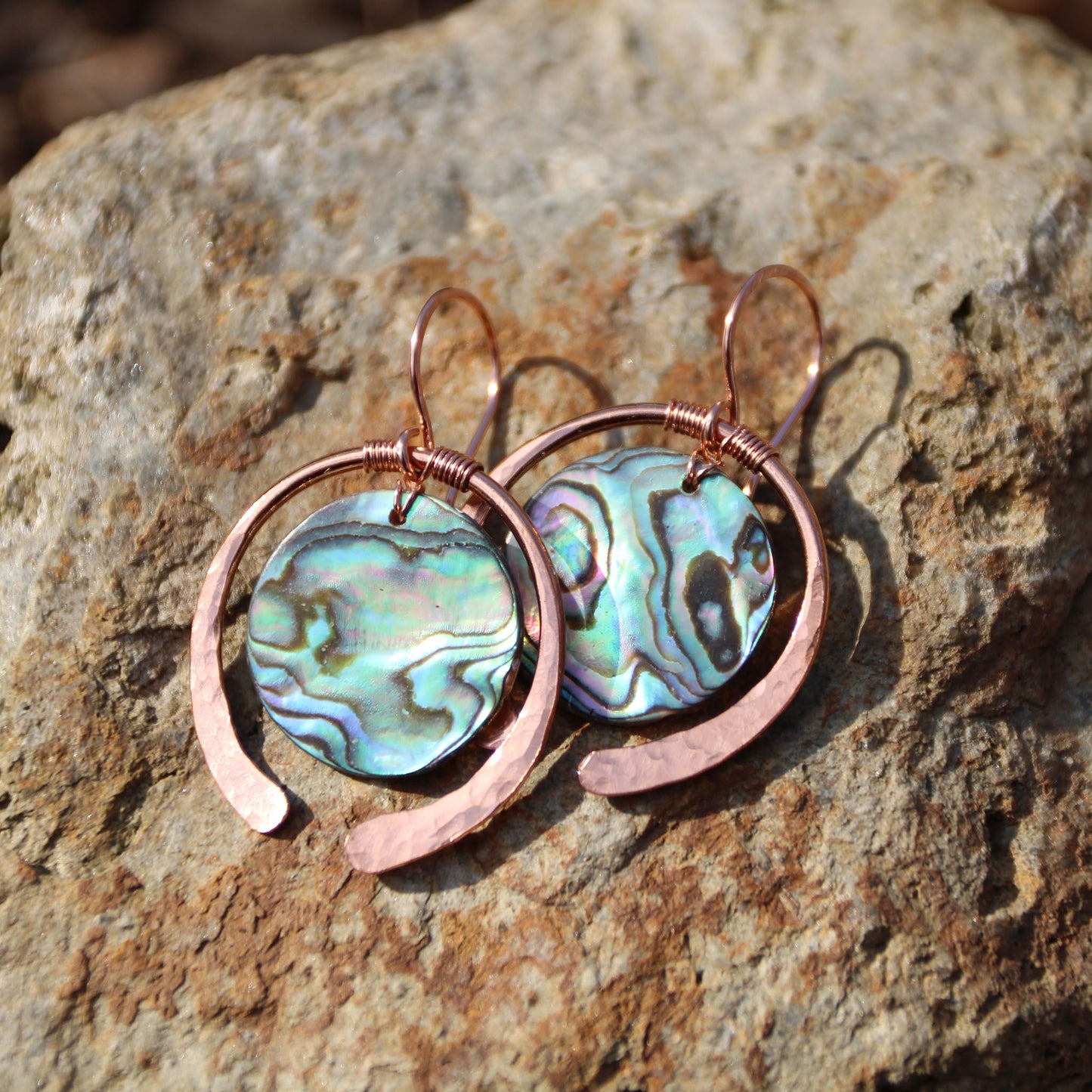 Copper Hoops Earrings with Abalone Shell