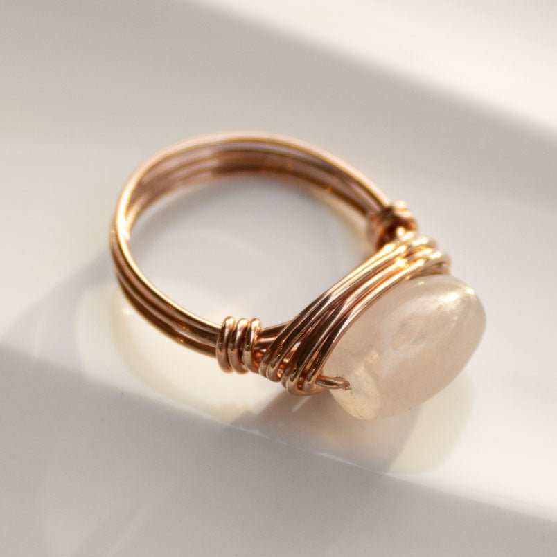 custom wire wrapped gemstone rings in copper or sterling silver handmade in USA