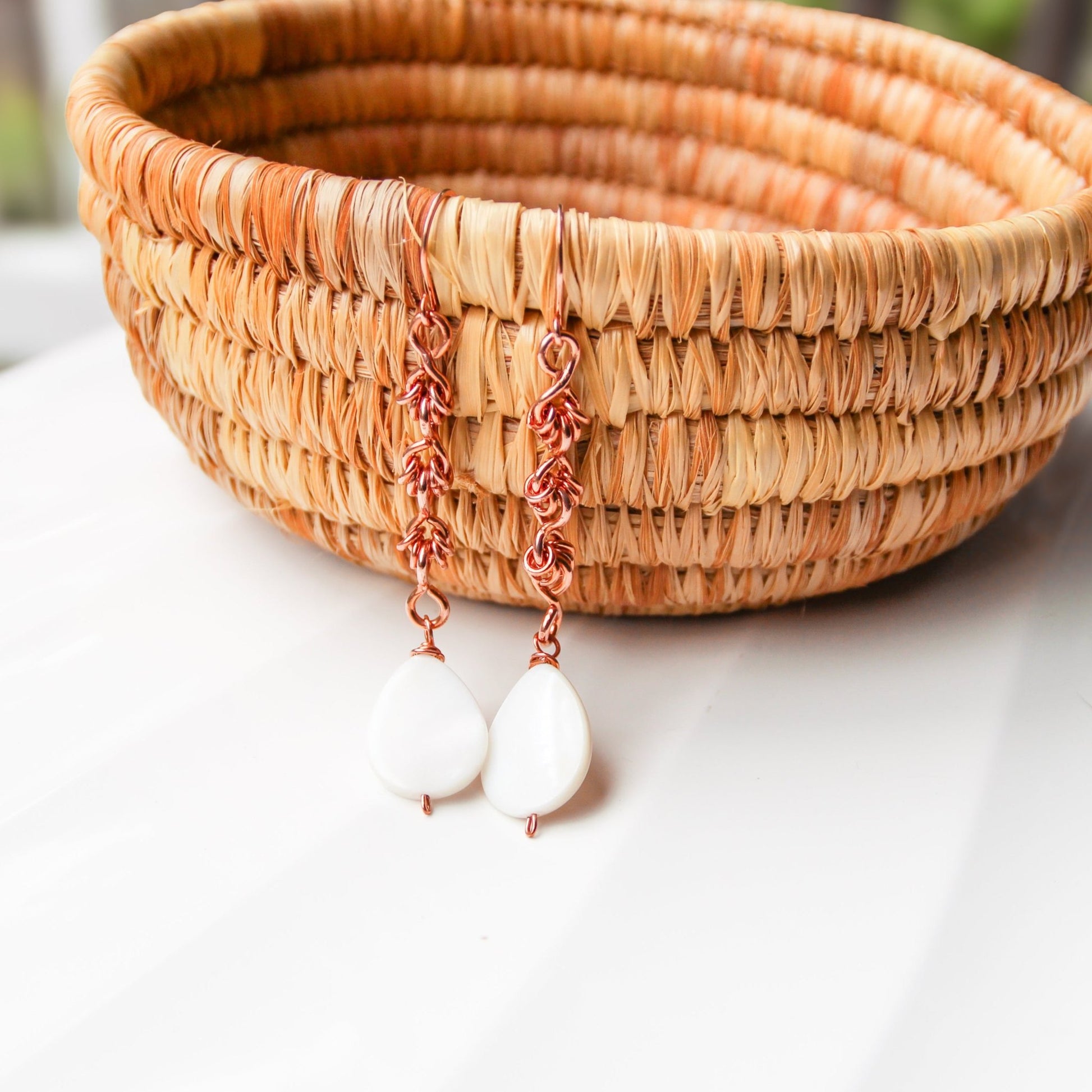Copper Cascade Handmade Earrings with Mother of Pearl - Carrie Foscato Design