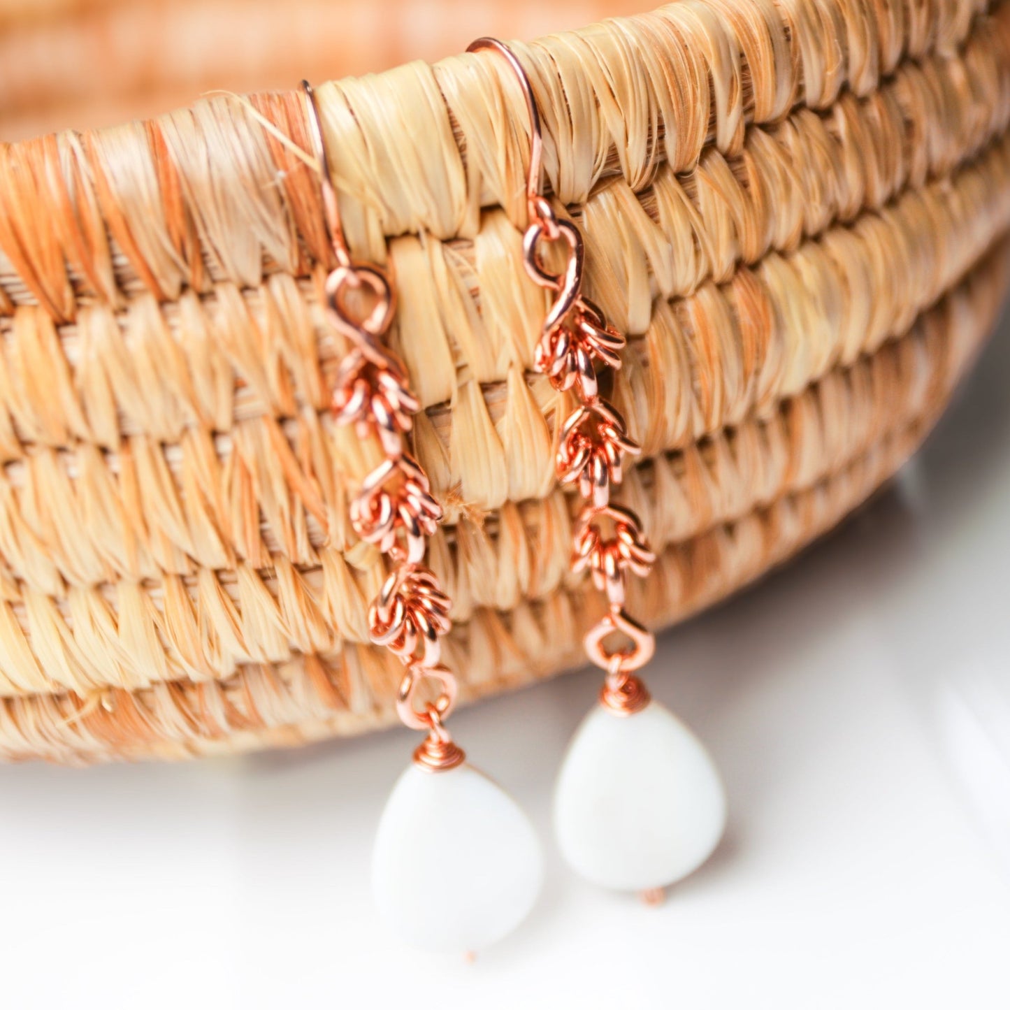 Copper Cascade Handmade Earrings with Mother of Pearl - Carrie Foscato Design