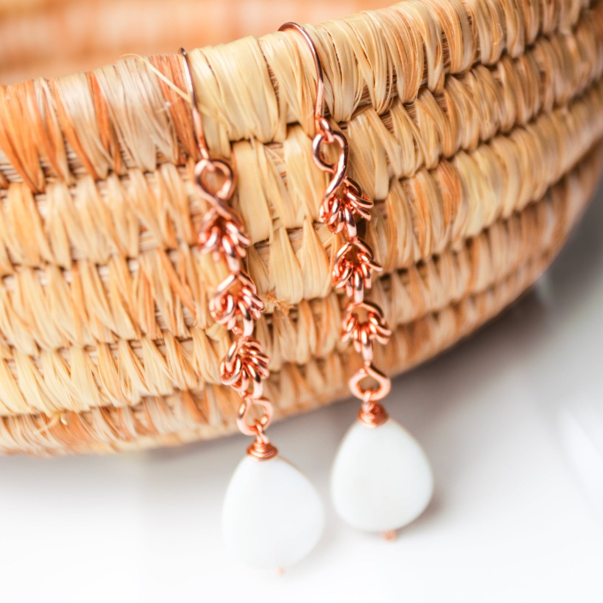 Copper Cascade Handmade Earrings with Mother of Pearl - Carrie Foscato Design