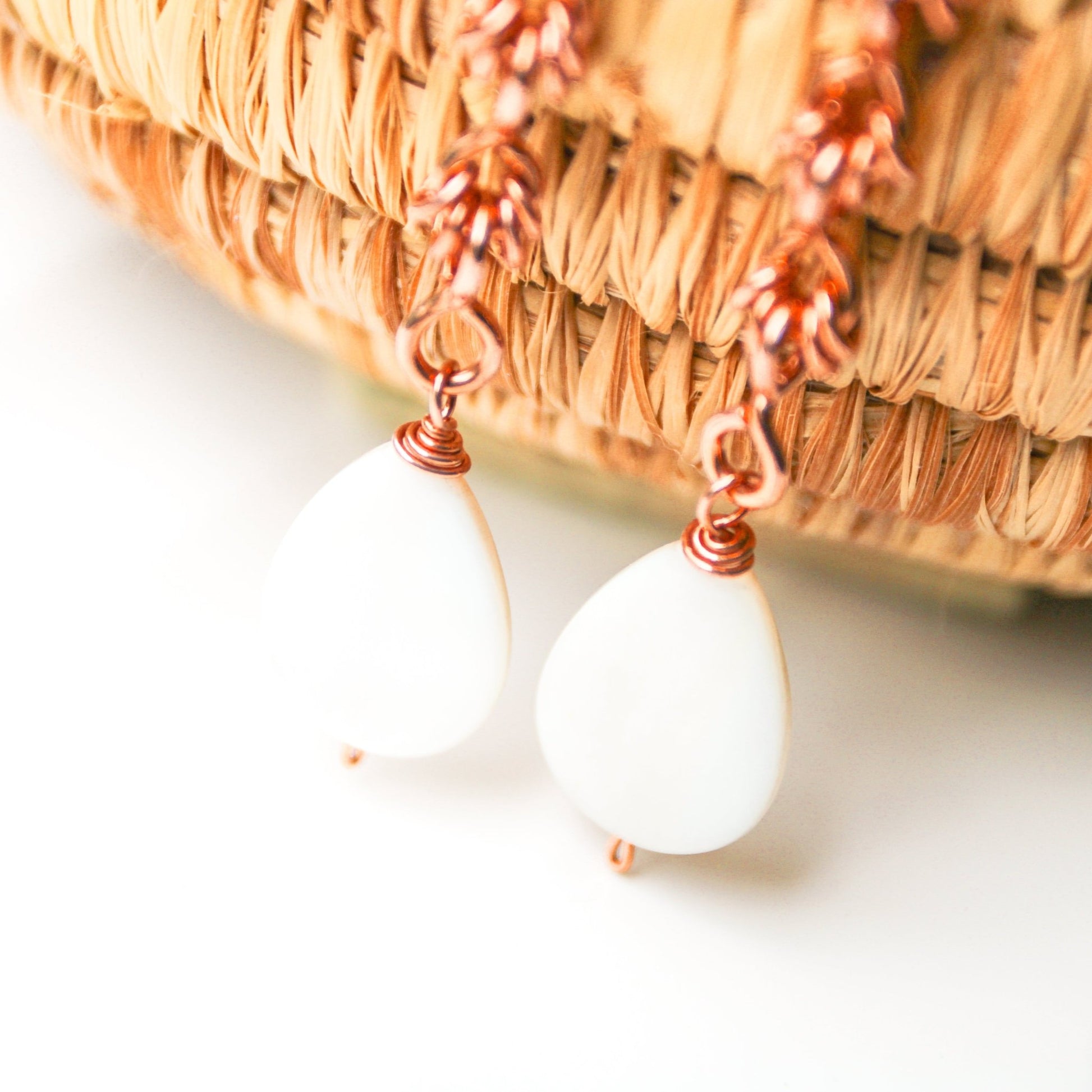 Copper Cascade Handmade Earrings with Mother of Pearl - Carrie Foscato Design