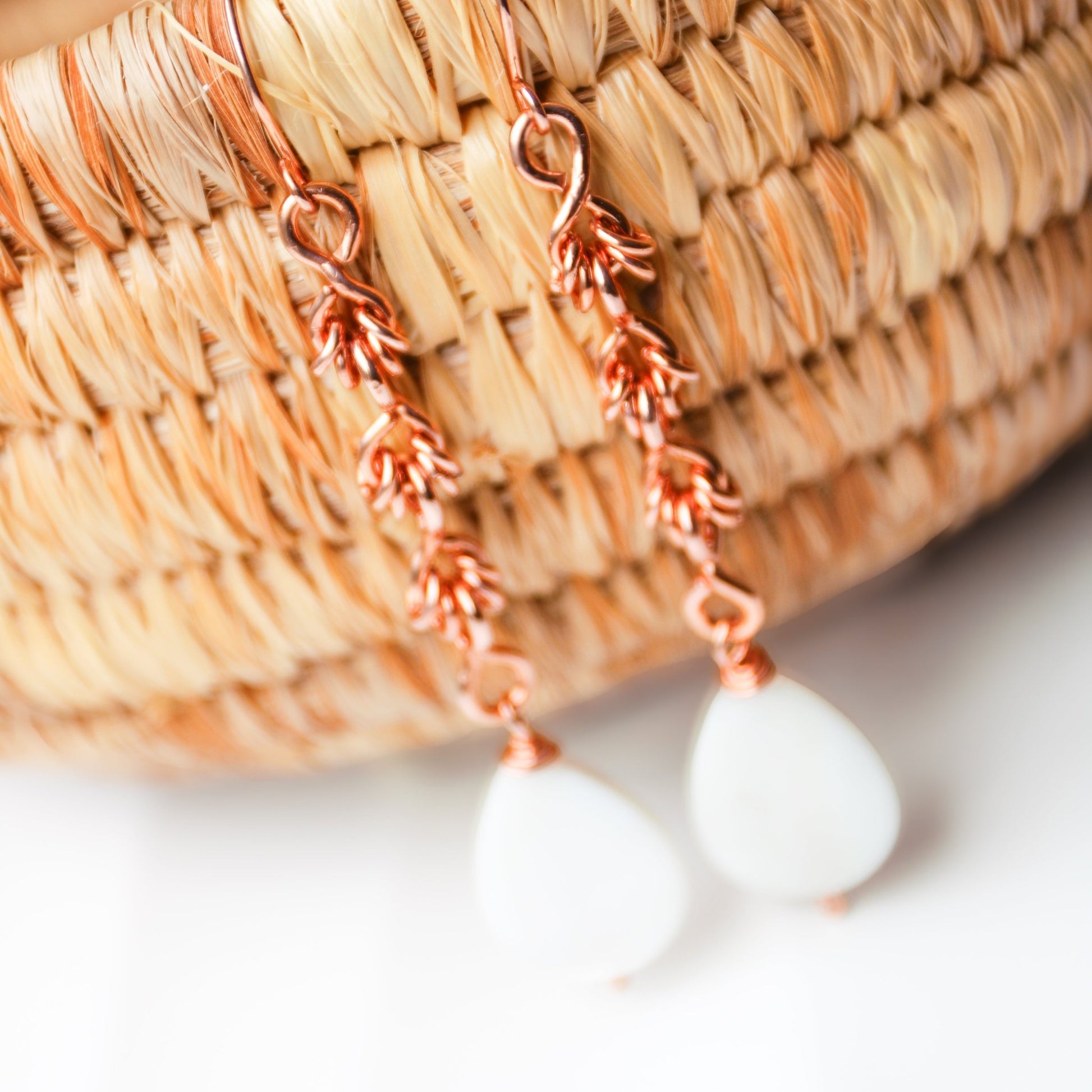 Copper Cascade Handmade Earrings with Mother of Pearl - Carrie Foscato Design