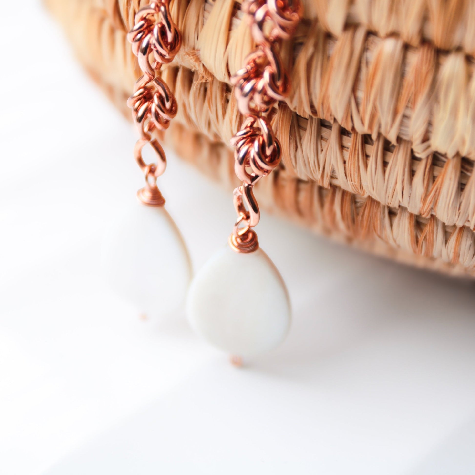 Copper Cascade Handmade Earrings with Mother of Pearl - Carrie Foscato Design