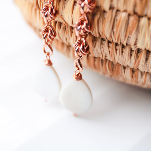 Copper Cascade Handmade Earrings with Mother of Pearl - Carrie Foscato Design