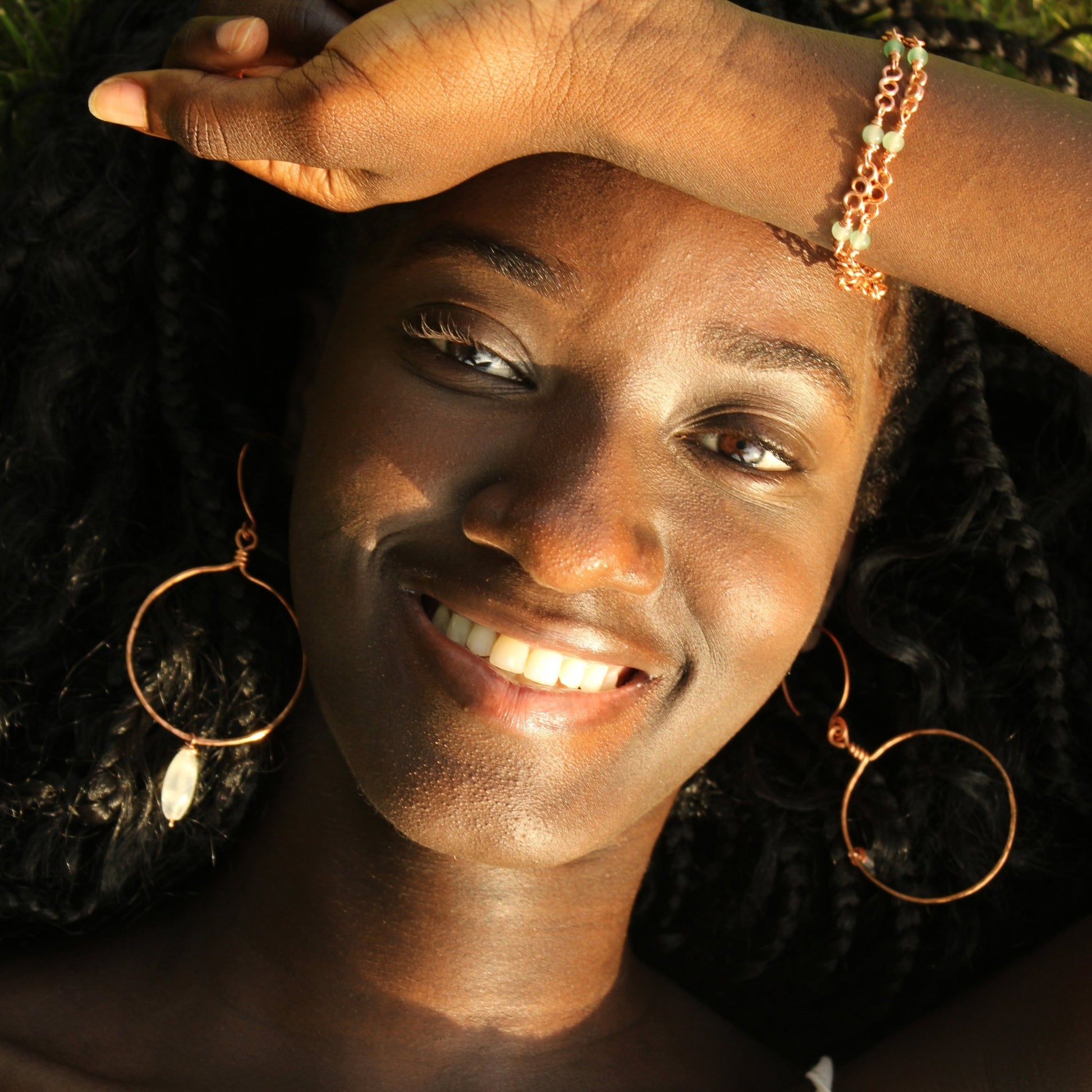 Custom copper hoop earrings with bead of choice handmade in USA carrie foscato design