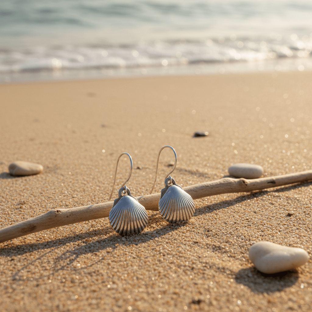 Custom Fine Silver Shell Earrings on the Beach