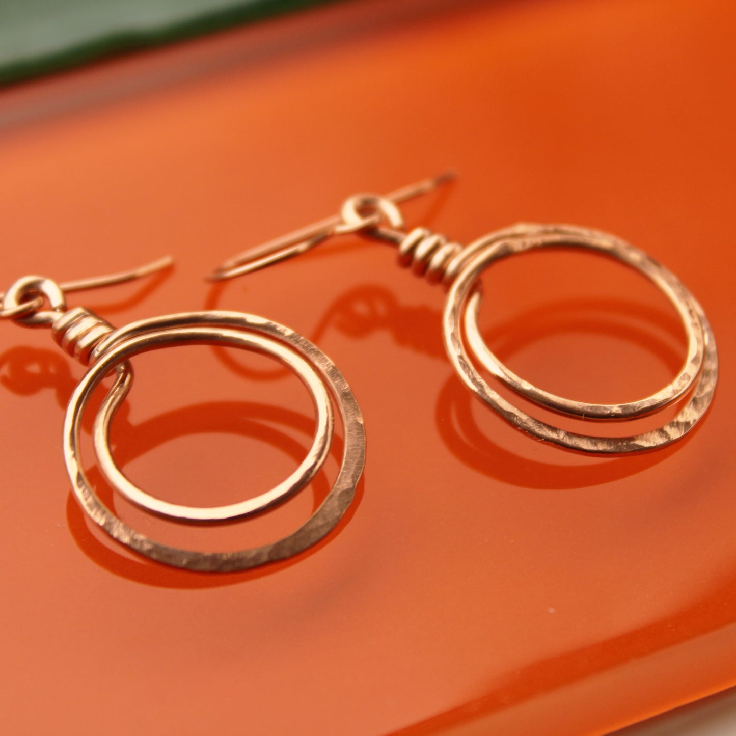 hammered artisanal bare copper double hoop loop earrings carrie foscato design