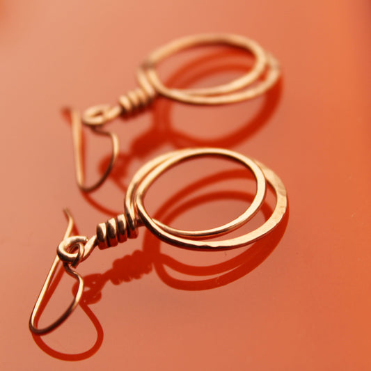 hammered artisanal bare copper double hoop loop earrings carrie foscato design