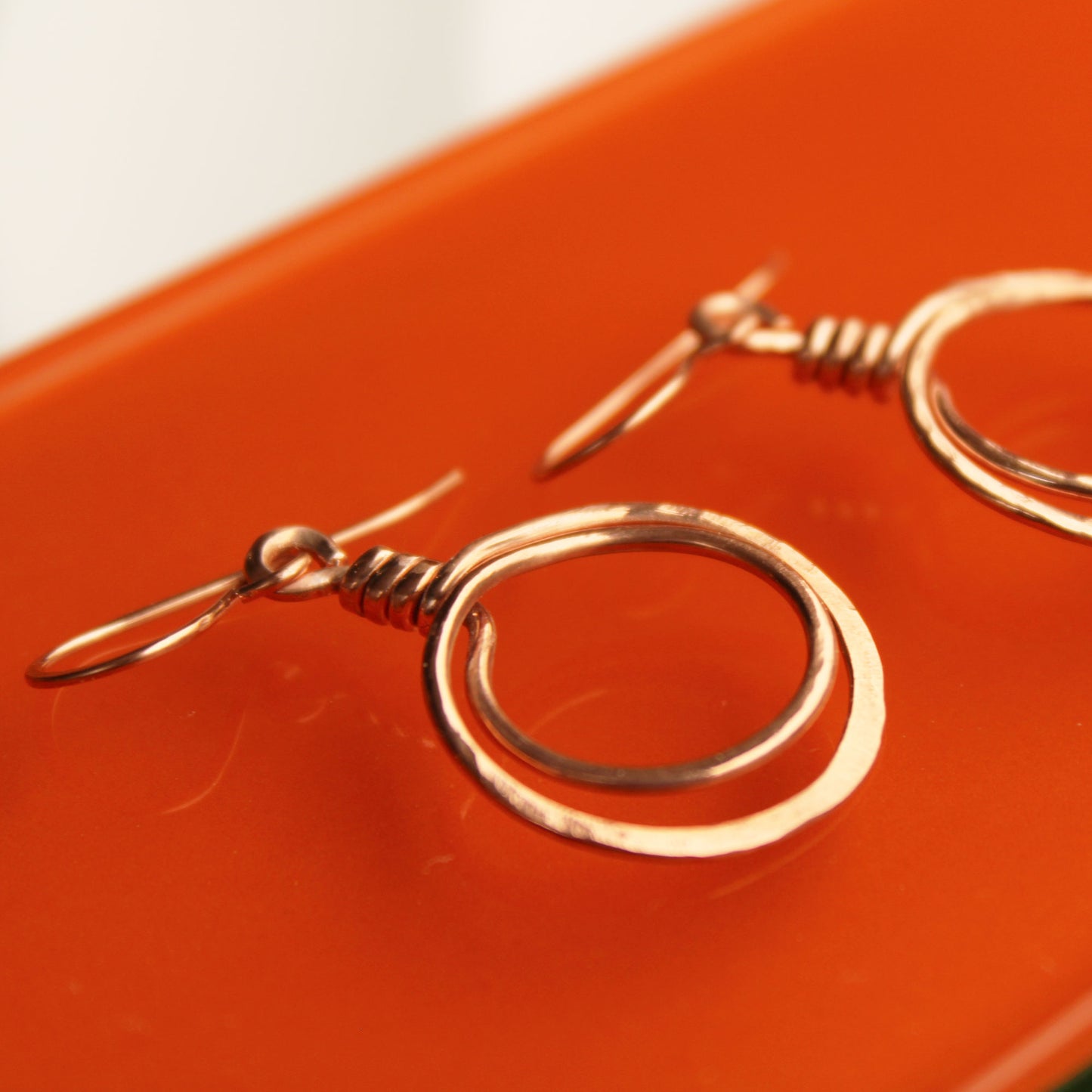 hammered artisanal bare copper double hoop loop earrings carrie foscato design