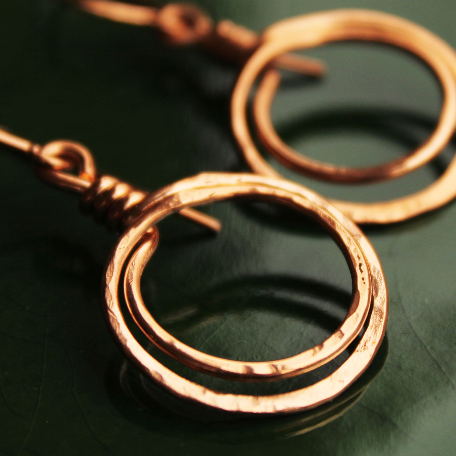 hammered artisanal bare copper double hoop loop earrings carrie foscato design