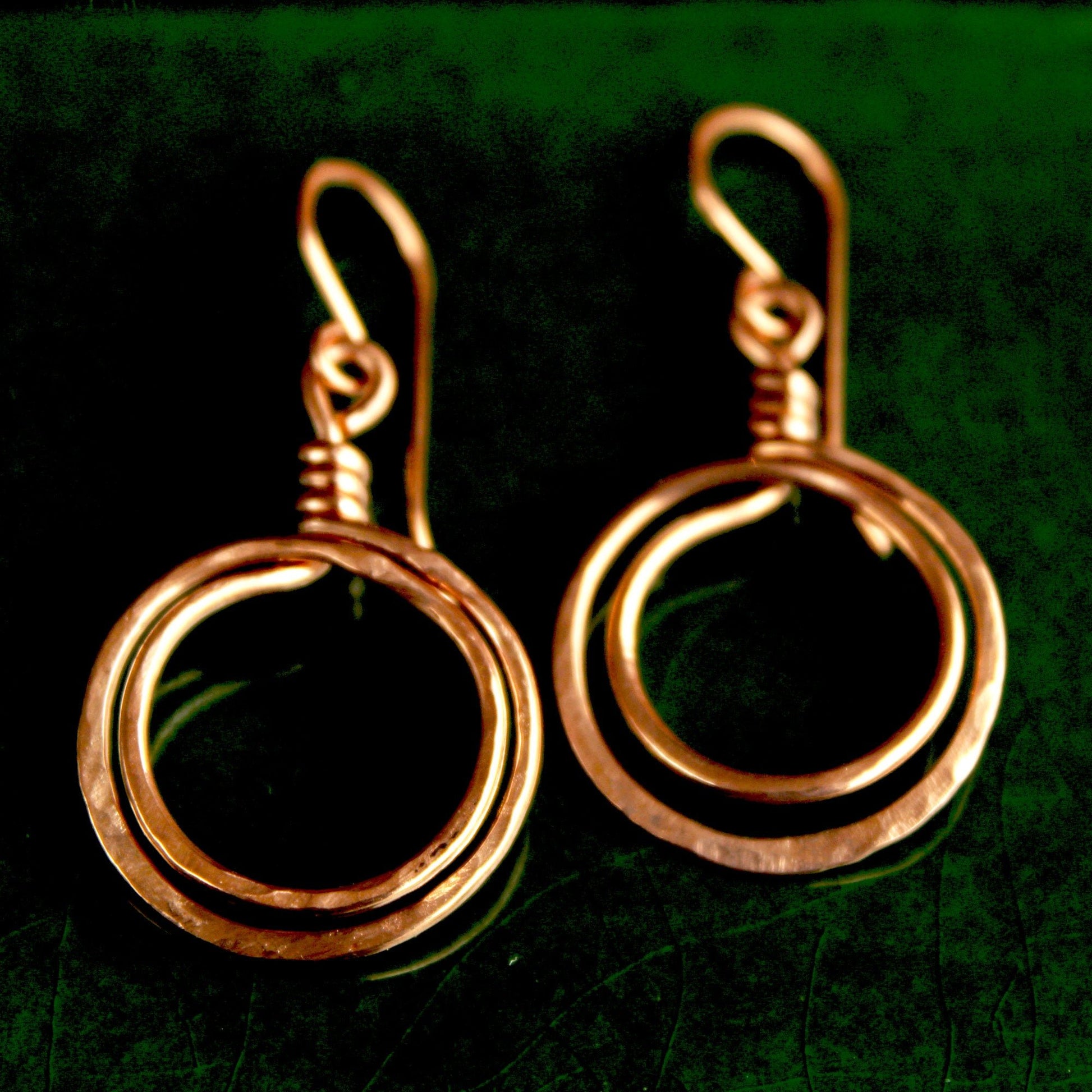 hammered artisanal bare copper double hoop loop earrings carrie foscato design