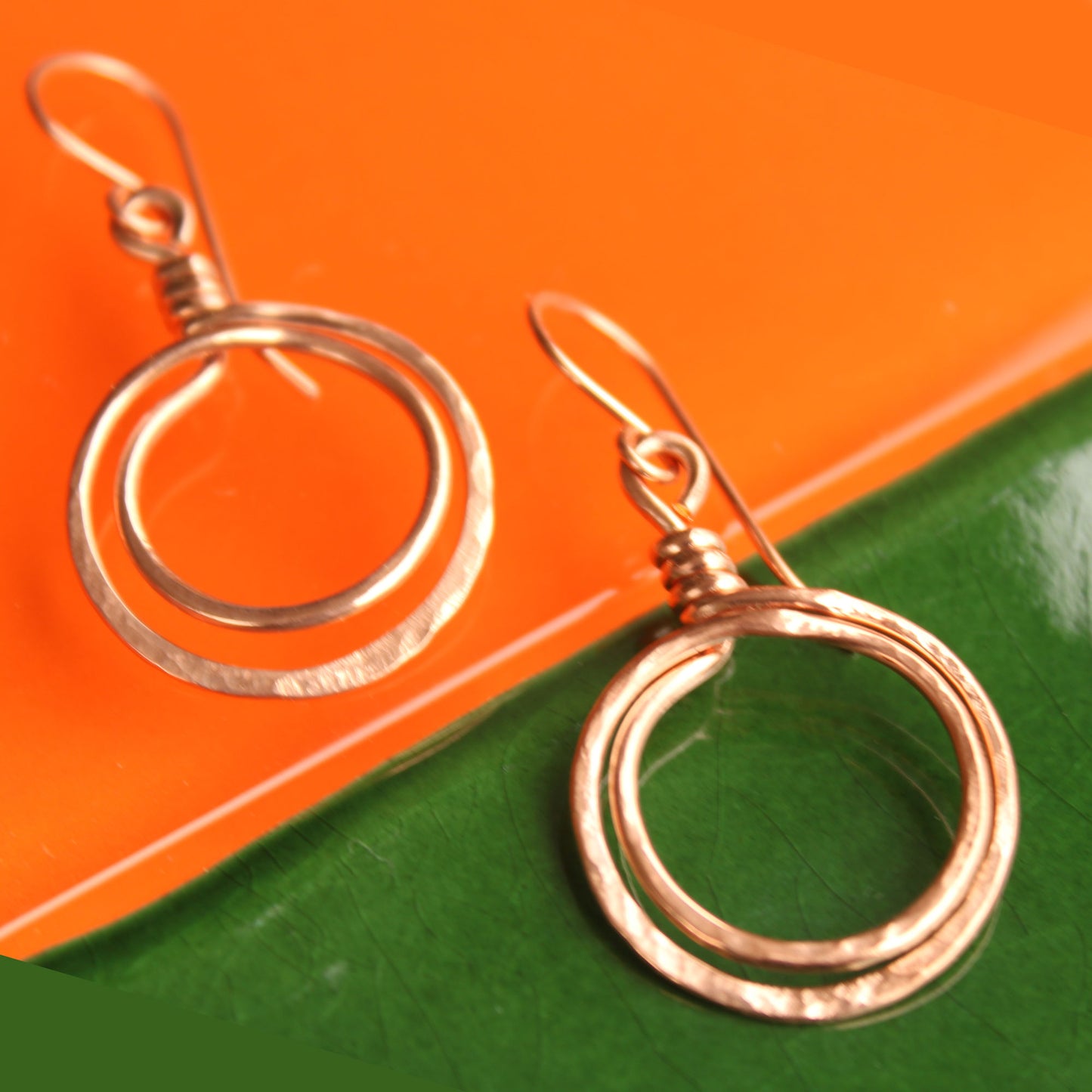 hammered artisanal bare copper double hoop loop earrings carrie foscato design