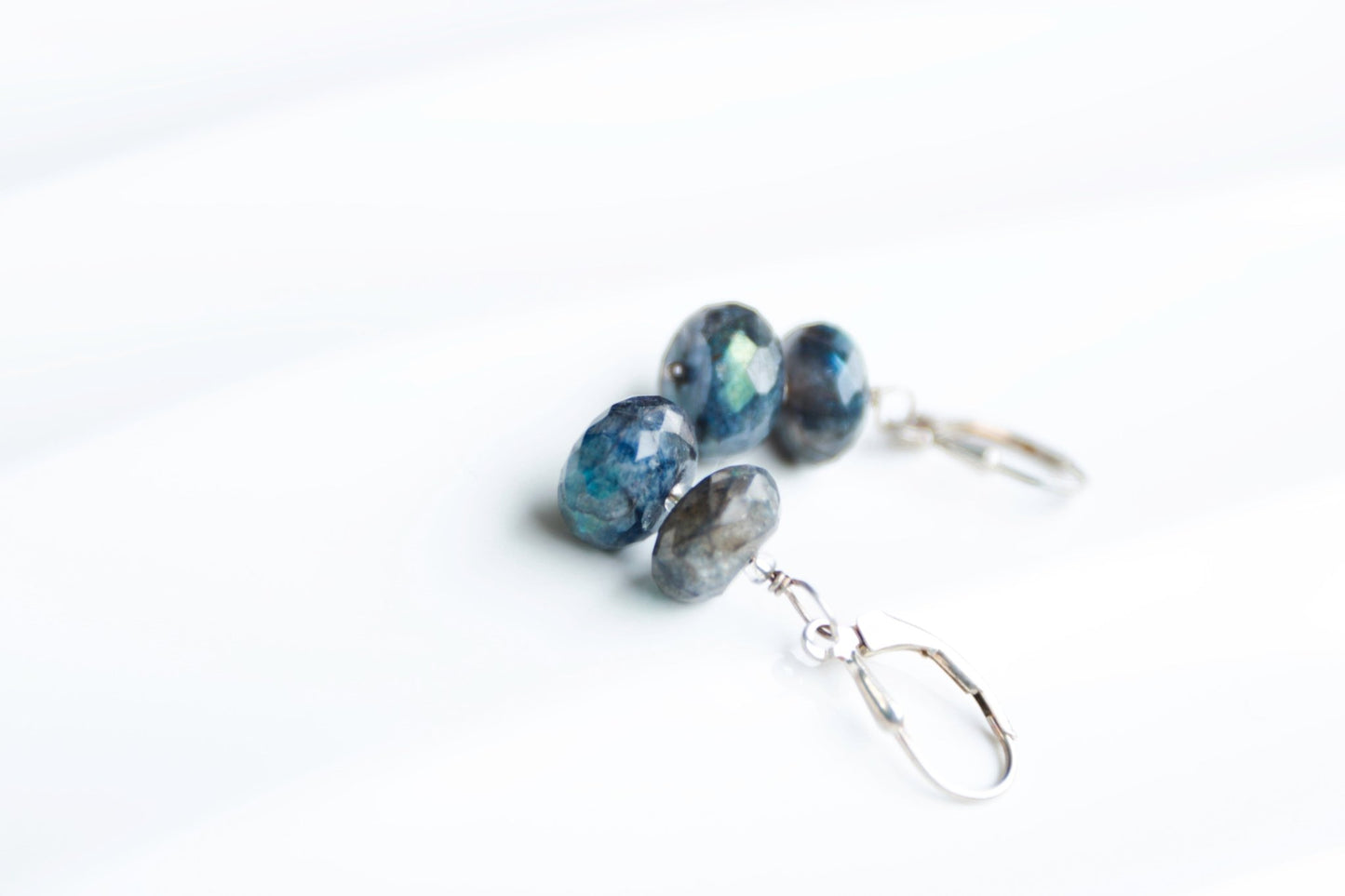 Blue Flicker – Sterling Silver Labradorite Leverback Earrings - Carrie Foscato Design