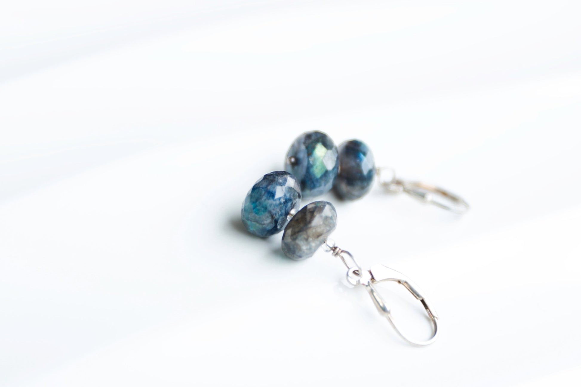 Blue Flicker – Sterling Silver Labradorite Leverback Earrings - Carrie Foscato Design