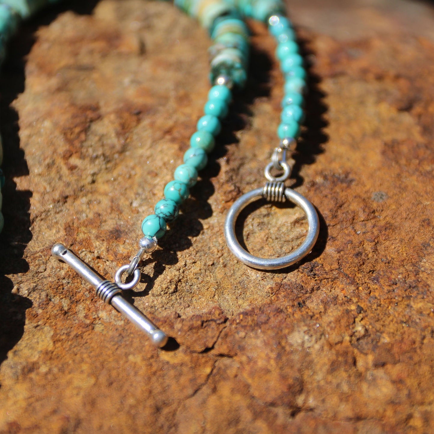 Fine Silver Ginkgo Leaf and Turquoise Heishi Bead Necklace