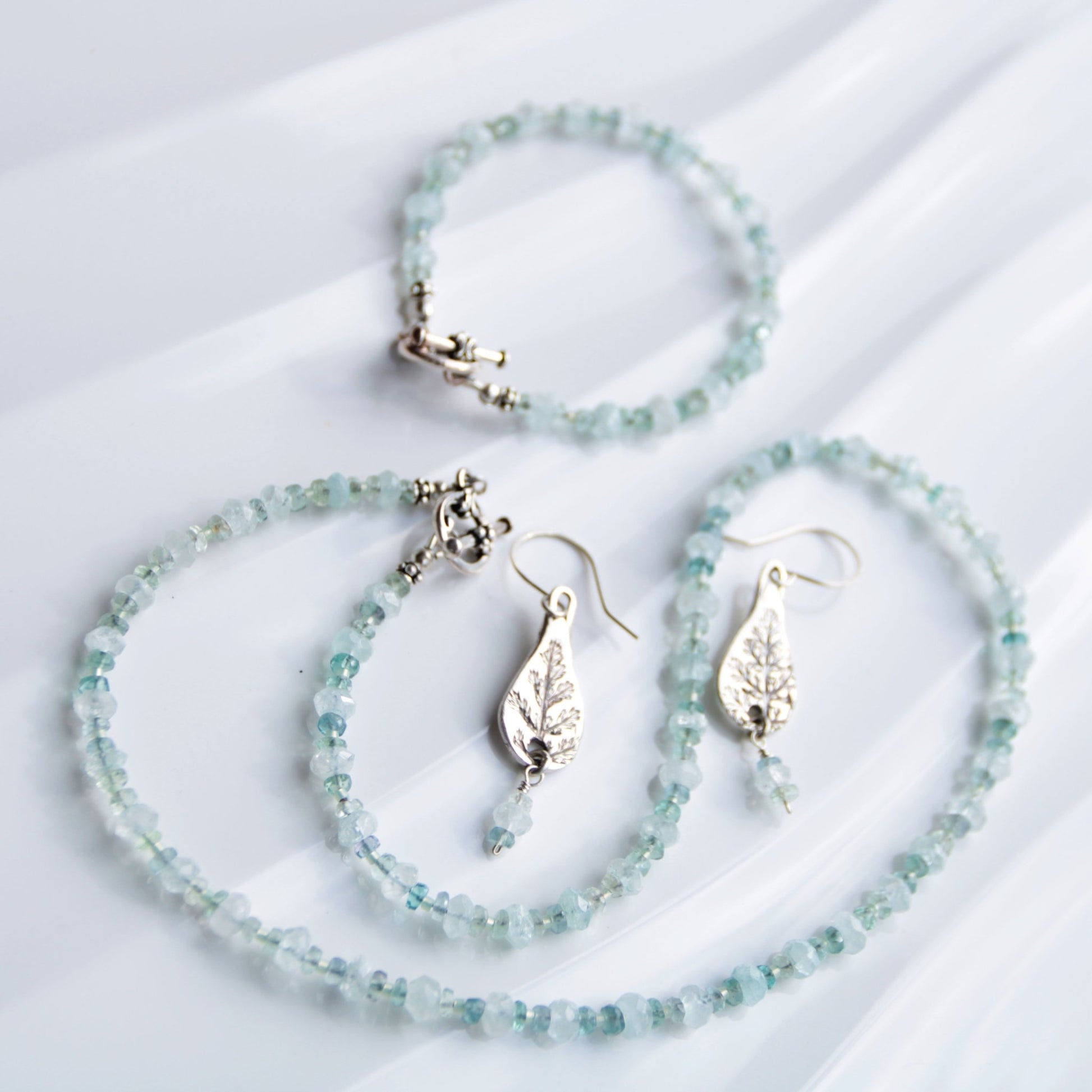 First Frost • Beaded Nugget Bracelet in Aquamarine & Fluorite - Carrie Foscato Design
