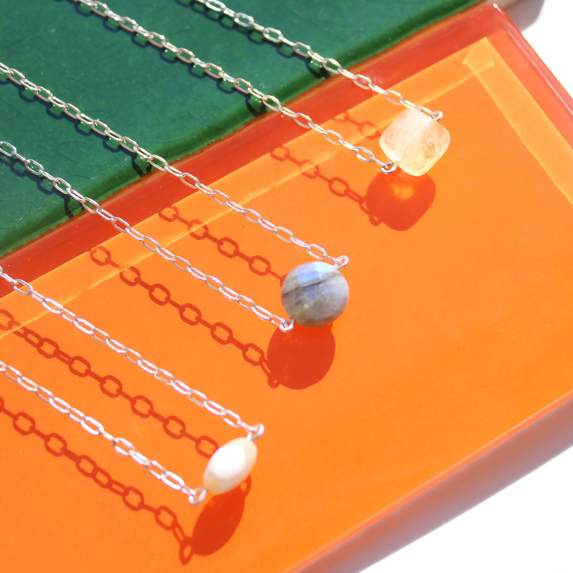 handmade focal gemstone chain sterling silver necklace carrie foscato design USA minimalist design