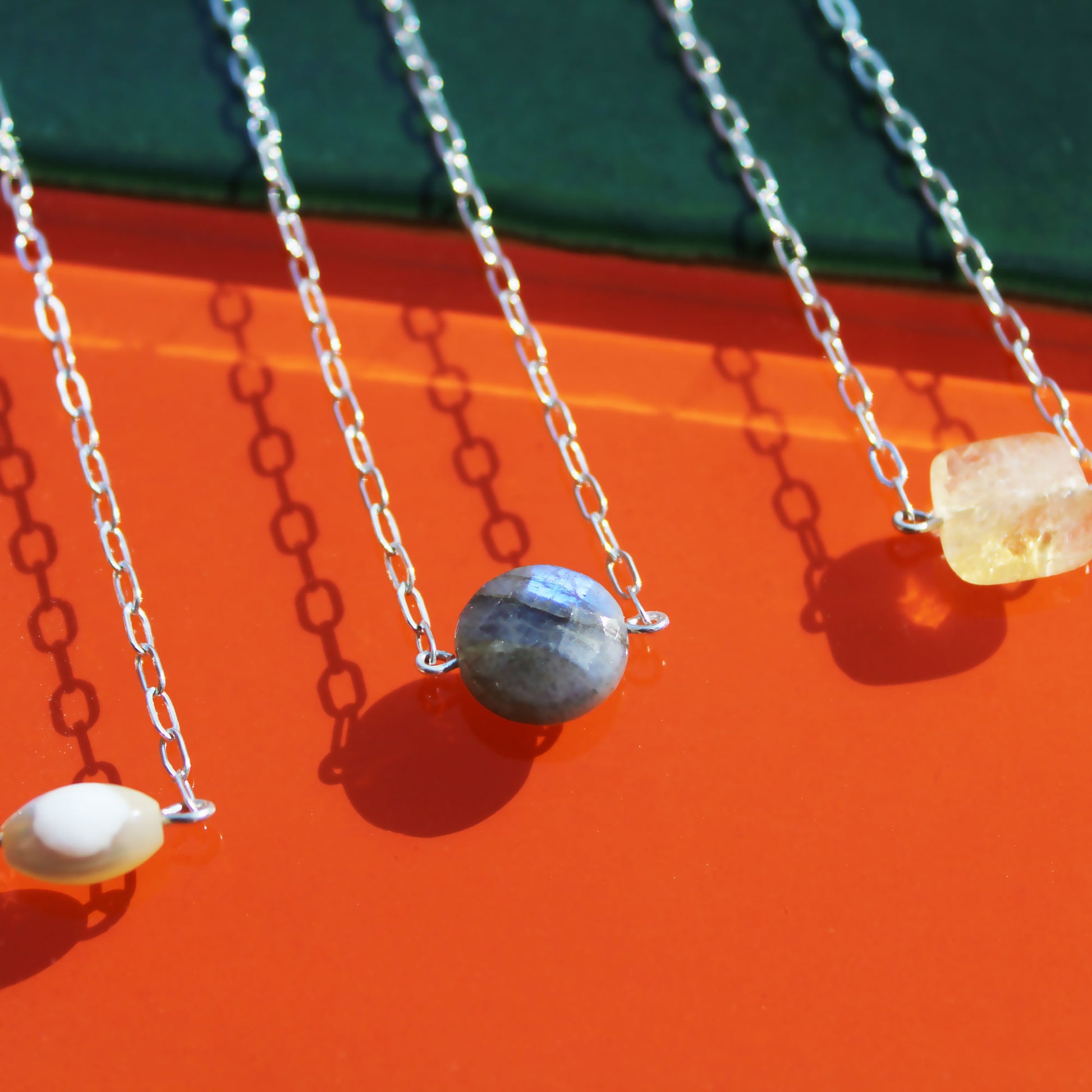 handmade focal gemstone chain sterling silver necklace carrie foscato design USA minimalist design