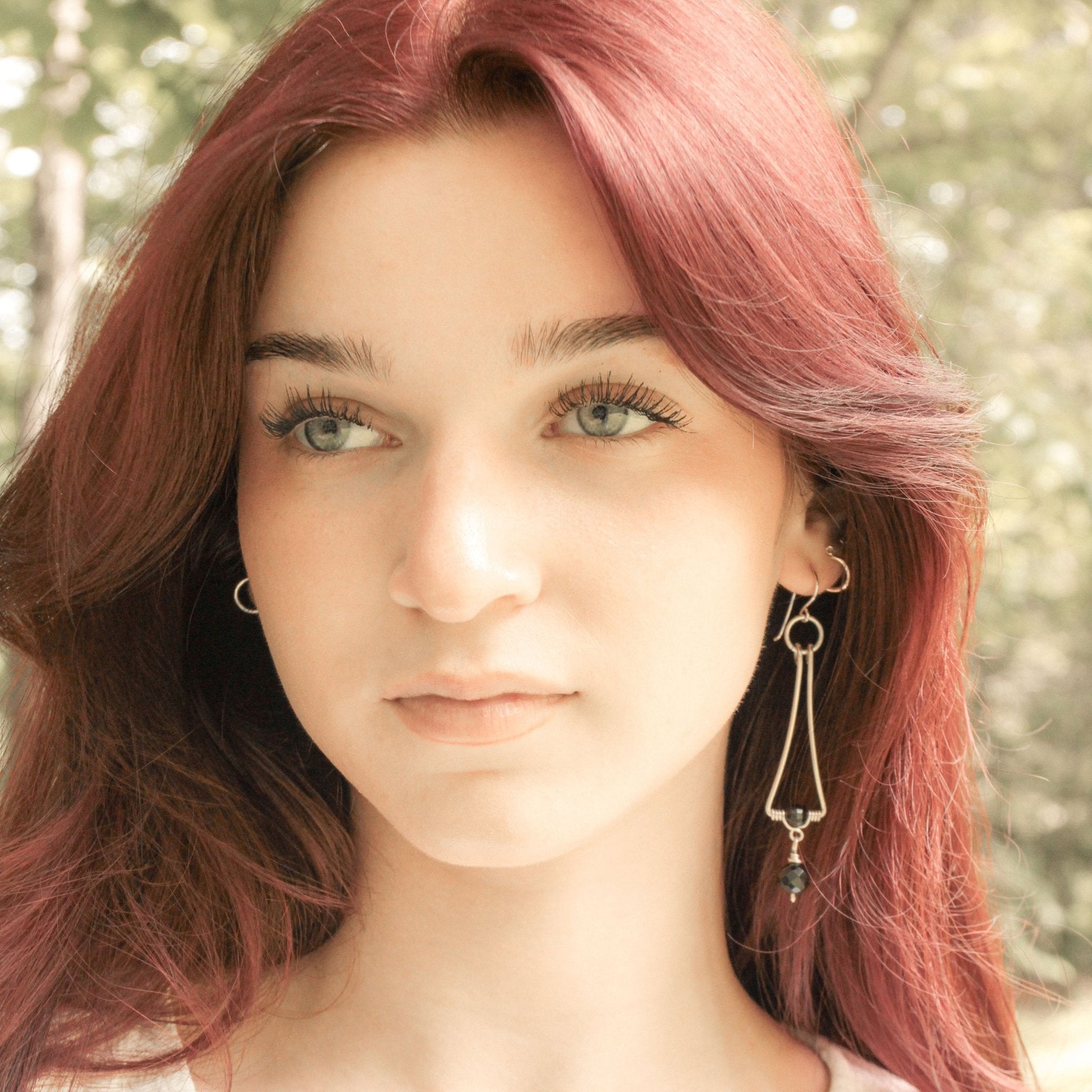 Geometric Long Earrings with Black Onyx | Sterling Silver